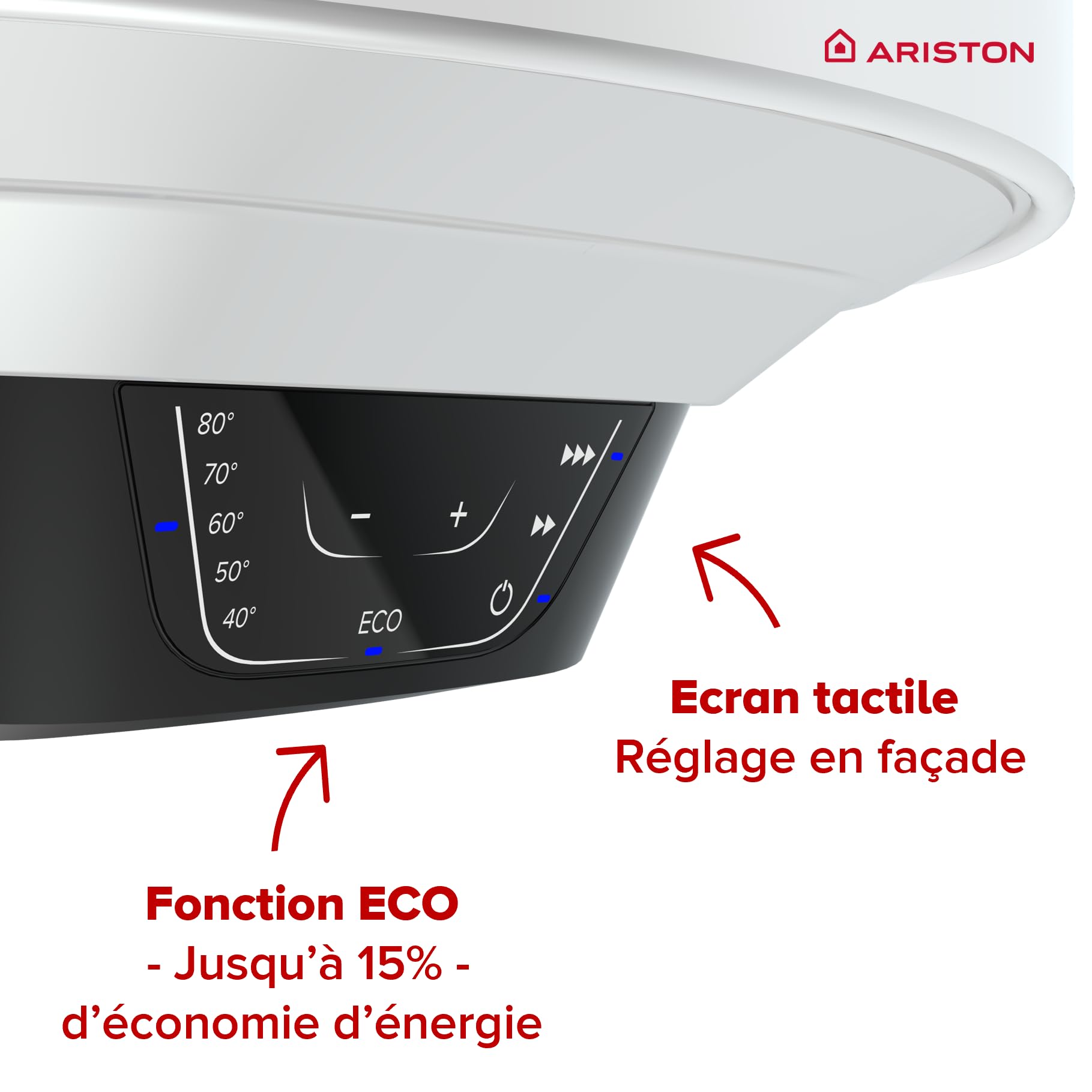 Ariston PRO1 ECO 80L - Chauffe-eau Électrique Vertical Mural Ø450 mm - Intelligent Fonction ECO - Classe B - 15% d'Économie d'Énergie vs. Classe C - Conçu pour Être Installé en France