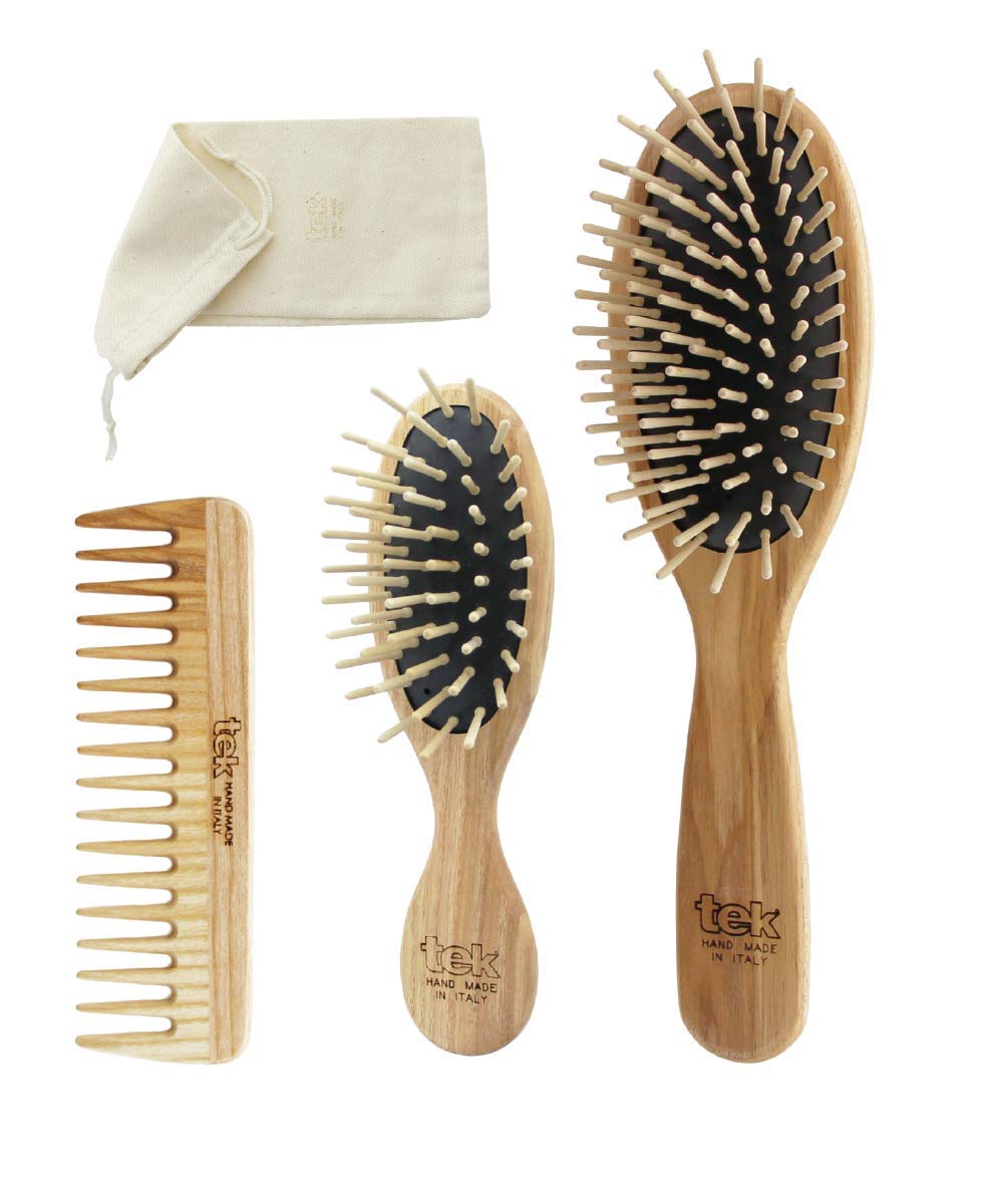 Tek Big Oval Brush + Small Oval Brush + Small Wood comb + natural case gift box