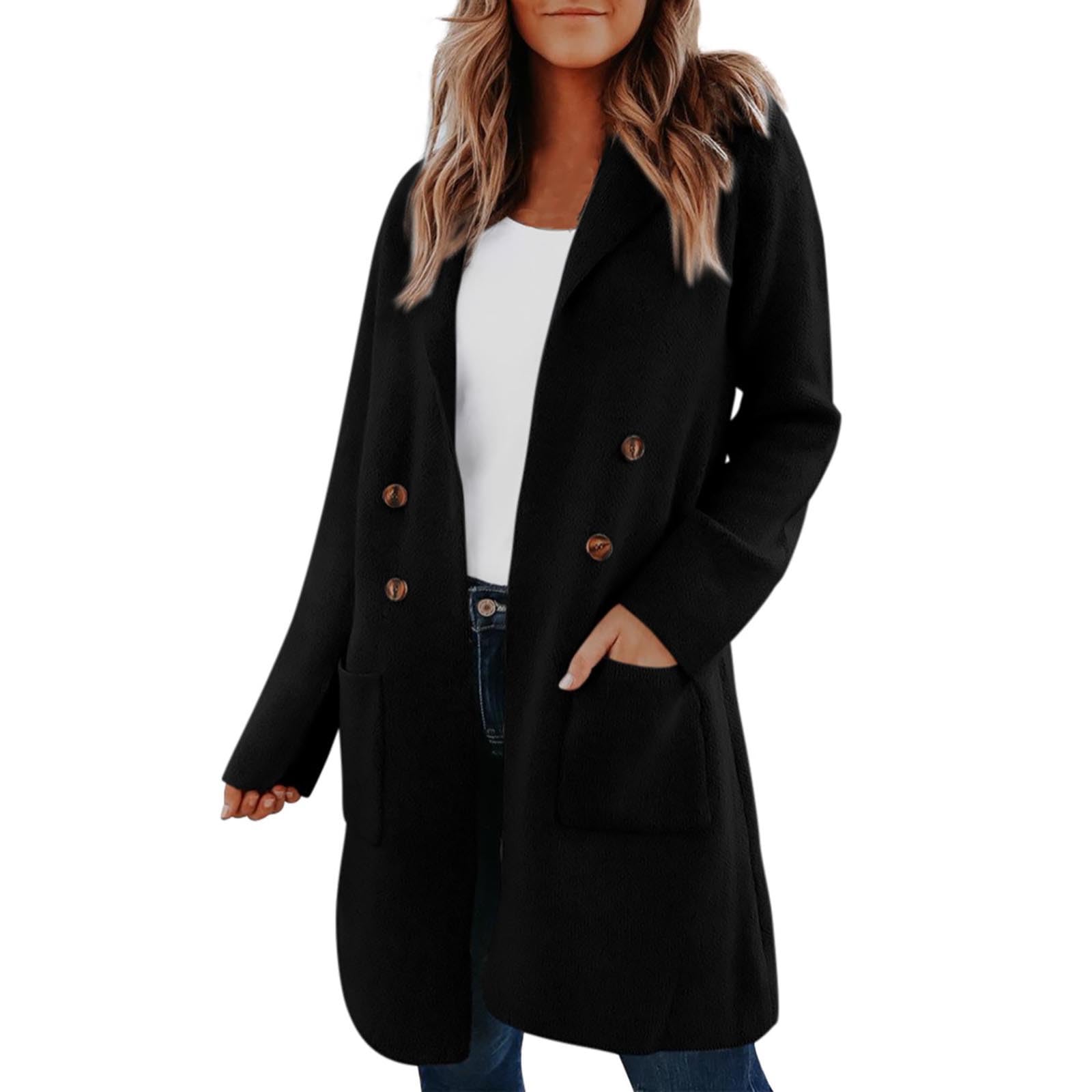 Womens Trench Coat Double Breasted Peacoat Notch Lapel Jacket Wool Blend Long Coat Dressy Casual Jackets Winter Coat