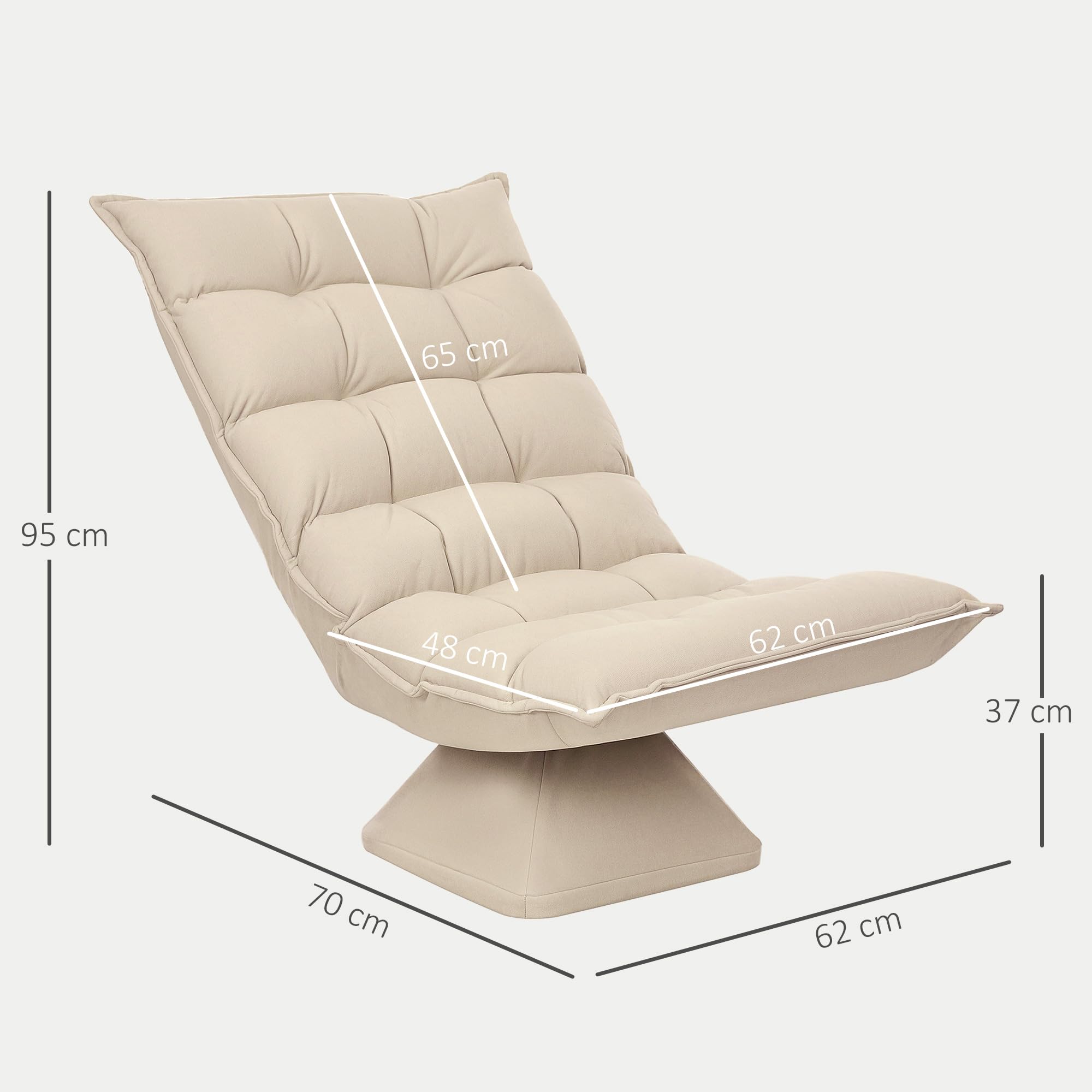 HOMCOM Poltrona Relax Girevole 360° con Schienale Regolabile in 5 Posizioni, Poltrona da Terra con Seduta Ampia Imbottita Spessa in Tessuto Effetto lino, per Soggiorno Lettura, 62x70x95 cm, Beige