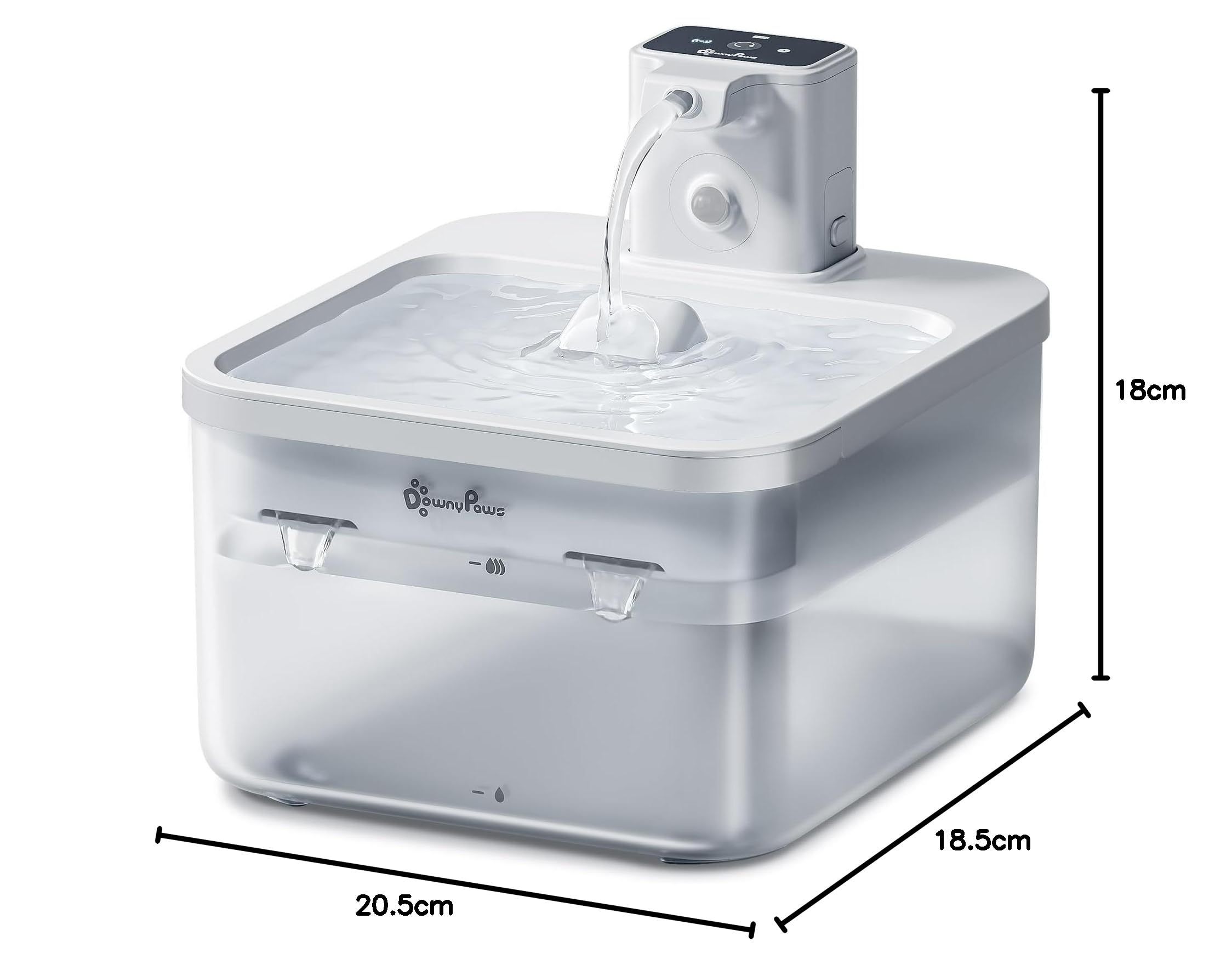 DownyPaws Fuente para Gatos Sin Cable, 2.5L Bebedero Gato con Sensor de Movimiento, Fuente Agua Gato Inalámbrica, Batería Recargable 4000mAh, Bomba de Agua Silenciosa, Blanco