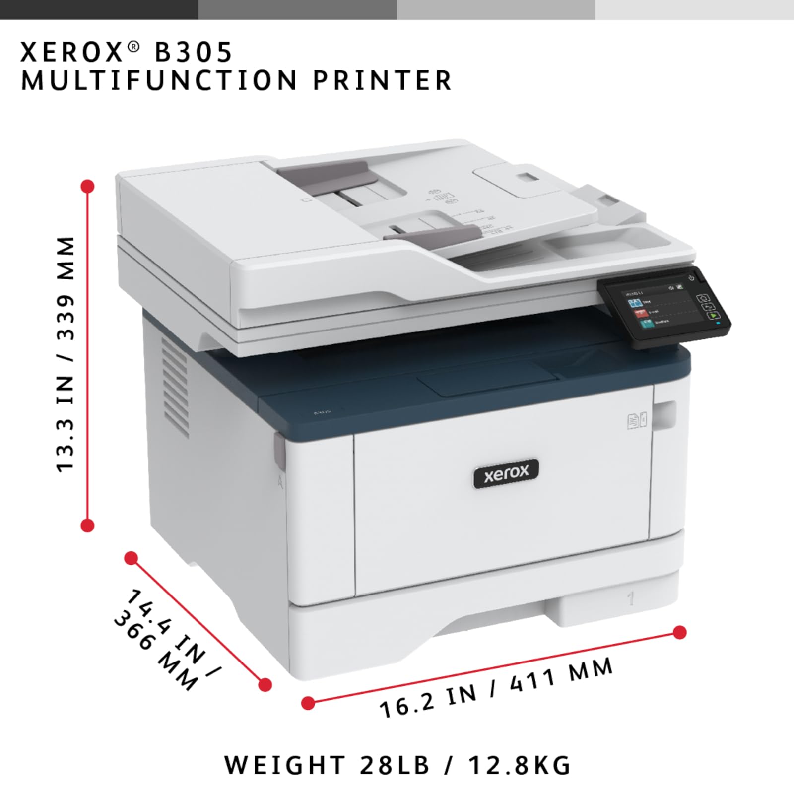 Xerox B305 A4 38 ppm Copia/Stampa/Scansione wireless con stampa fronte/retro PS3 PCL5e/6 2 vassoi 350 fogli