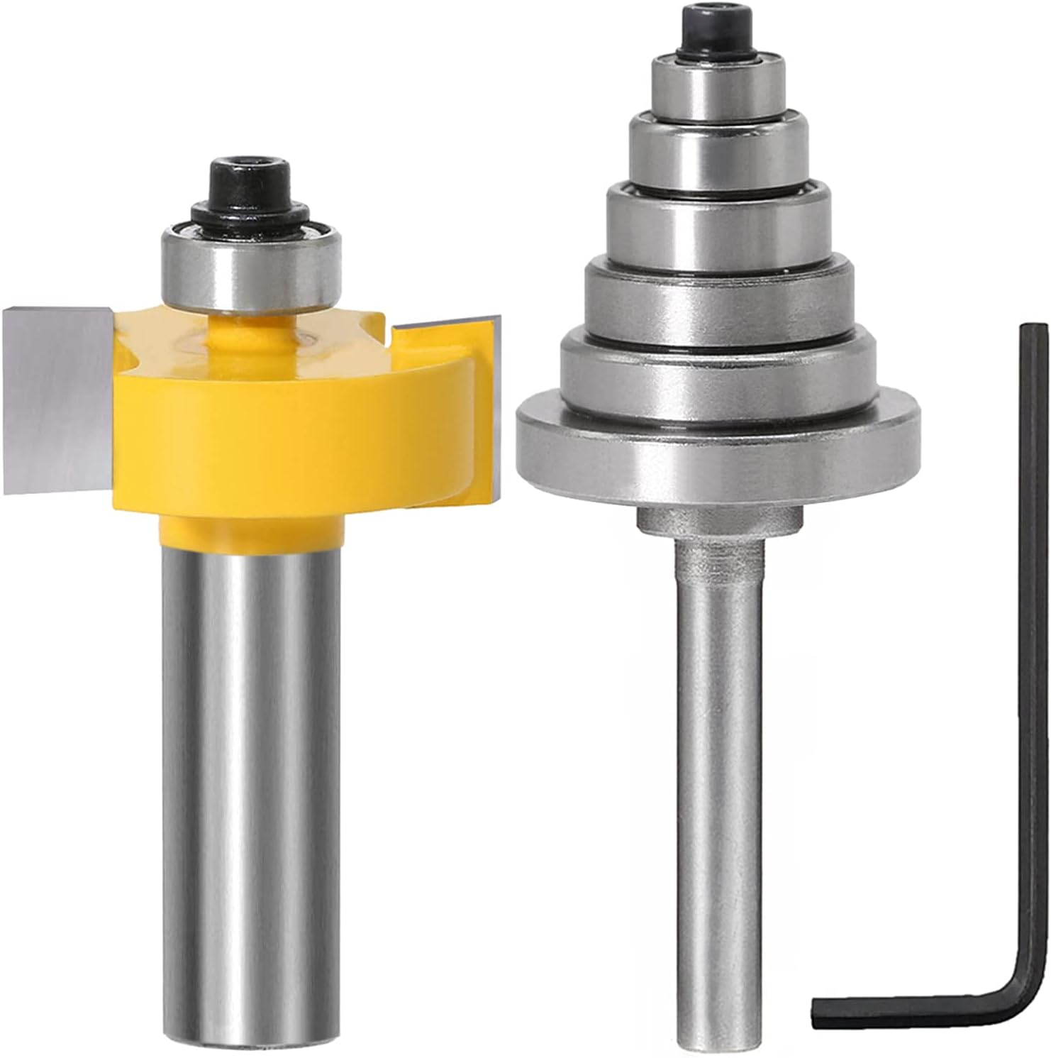 1/2 Inch Shank Rabbet Router Bit with 6 Bearings Set -1/8", 1/4", 5/16", 3/8", 7/16", 1/2" Interchangeable Bearings for Solid Wood Particle Board Plywood
