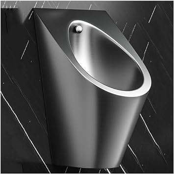 Universal Stainless Steel Urinal, High Efficiency Top Spud Mens Sanitary Ware for Household/Commercial Use, Sensor-Activated Design-Black-Without Sensor