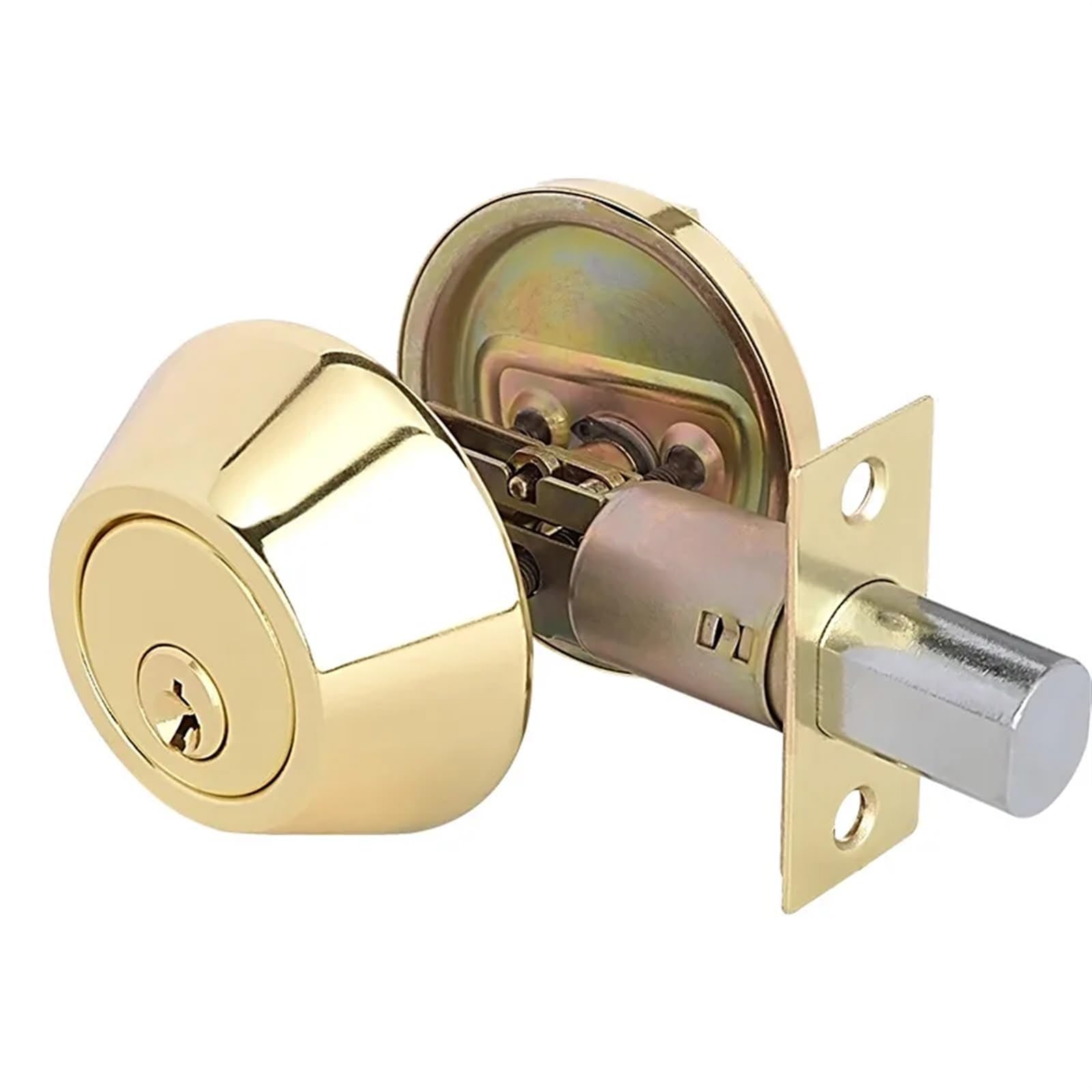 Lock cylinders Home Door Gate Single Cylinder Deadbolt Stainless Steel Dead Bolt Lock Round-Shape Locking Gear Invisible for Front/Exterior Doors(Style 1)