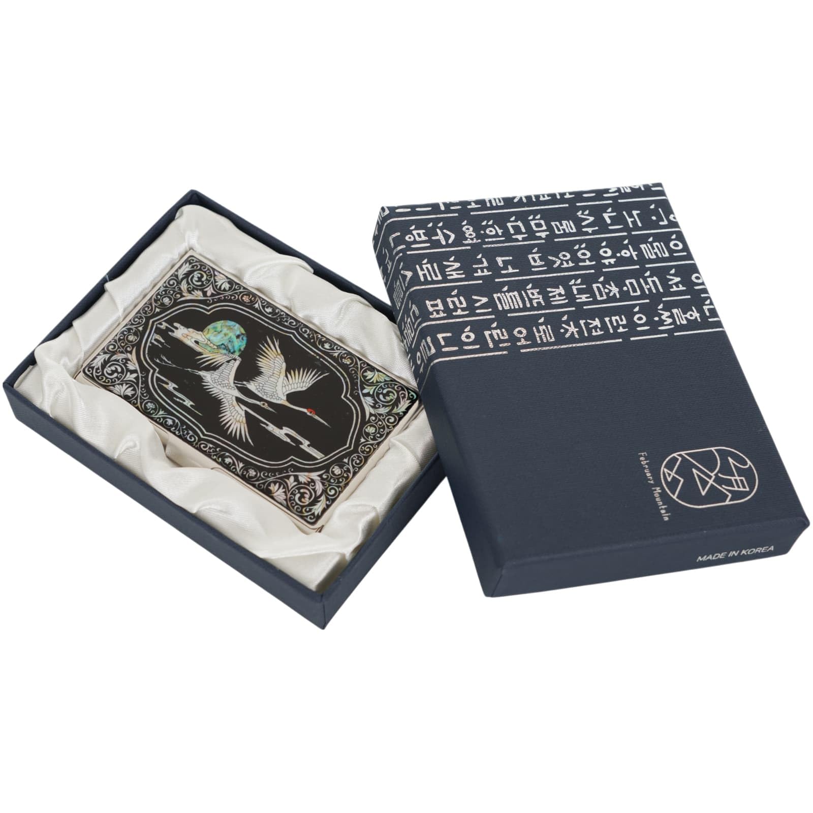 February Mountain Funda para tarjetas de visita de madre perla, regalos tradicionales de Corea, soporte delgado de metal para tarjetas de negocios y crédito, cartera de bolsillo, protección de bloqueo
