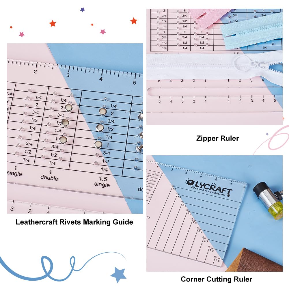 OLYCRAFT Rivet & Zipper Placement Template - Clear Acrylic, 5.9x12 Inch, For Leathercraft & Sewing