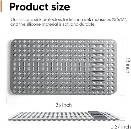 Miniatura 6 de Moryimi Protectores de fregadero de silicona para fregadero de cocina con cepillo de limpieza tapetes grises con pies tapete de fregadero de