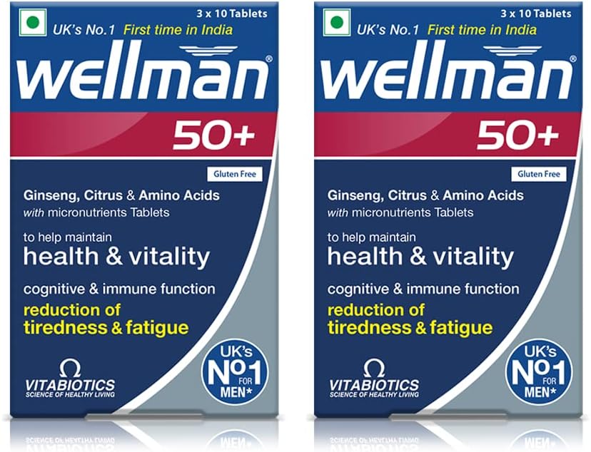 50+ Multivitamin Tablets for Men Aged 50+ | Ginseng, Citrus & Amino Acids | Support Health & Vitality | Boost Cognitive & Immune Function | Combo Pack of 2 (30 Veg Tablets Each Pack)