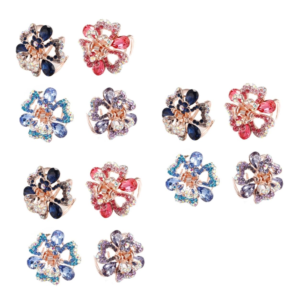 12stücke Haarklammern Mit Kristall Und Metall Design Rosa Blau Und Dunkelblau Für Damen Und Mädchen Praktische Haarspangen Für Jeden Anlass