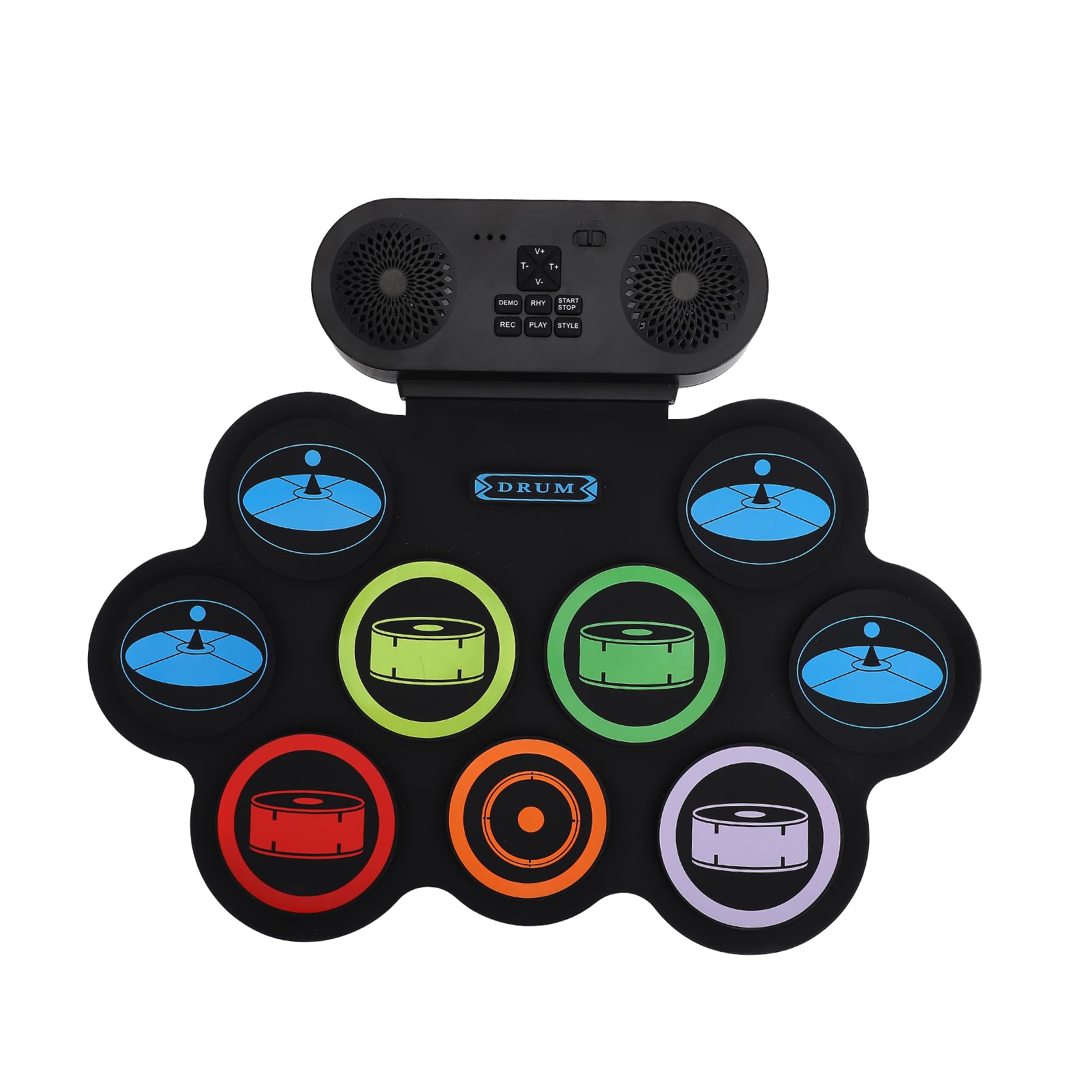 Kinder Schlagzeug Elektronisch mit 9 Pads,2 Stereolautsprecher,E-drum Set pocket drum，Elektronisches Schlagzeug E Drums mit 2 Fußpedalen & USB Wiederaufladbar für Kinder und Anfänger
