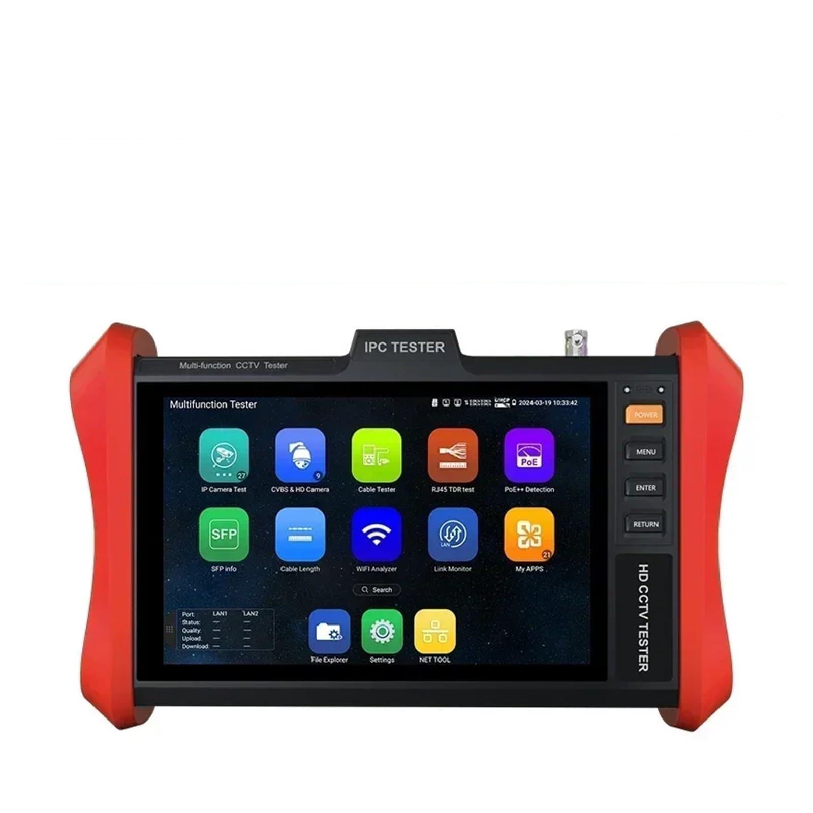 Tester kamer CCTV, Do HD 8" Tester CCTV IPC POE++ 90W SFP 4K Test kamery IP 8MP AHD/TVI/CVI Tester kamery CCTV i monitor z wejściem VGA(E89)