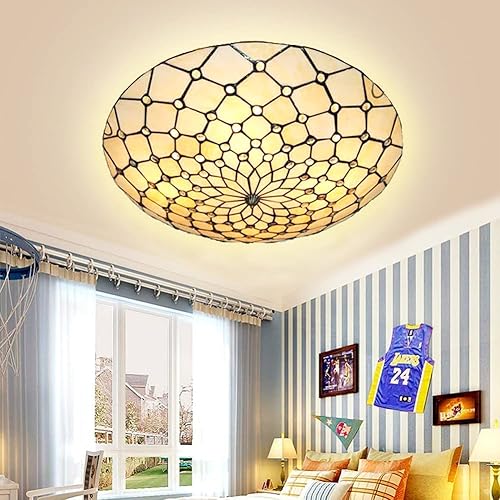 Miniatura 6 de MORE CHANGE Lámpara de techo estilo Tiffany de 20 pulgadas, estilo retro, hecha a mano, con vitrales, vintage, redonda, montaje empotrado, para