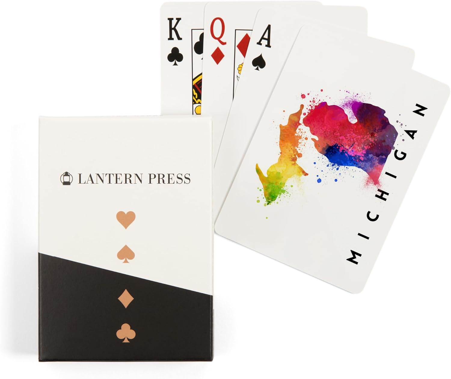 Lantern Press Michigan, State Abstract Watercolor, 52 Playing Cards for Adults, Poker Size Card Deck
