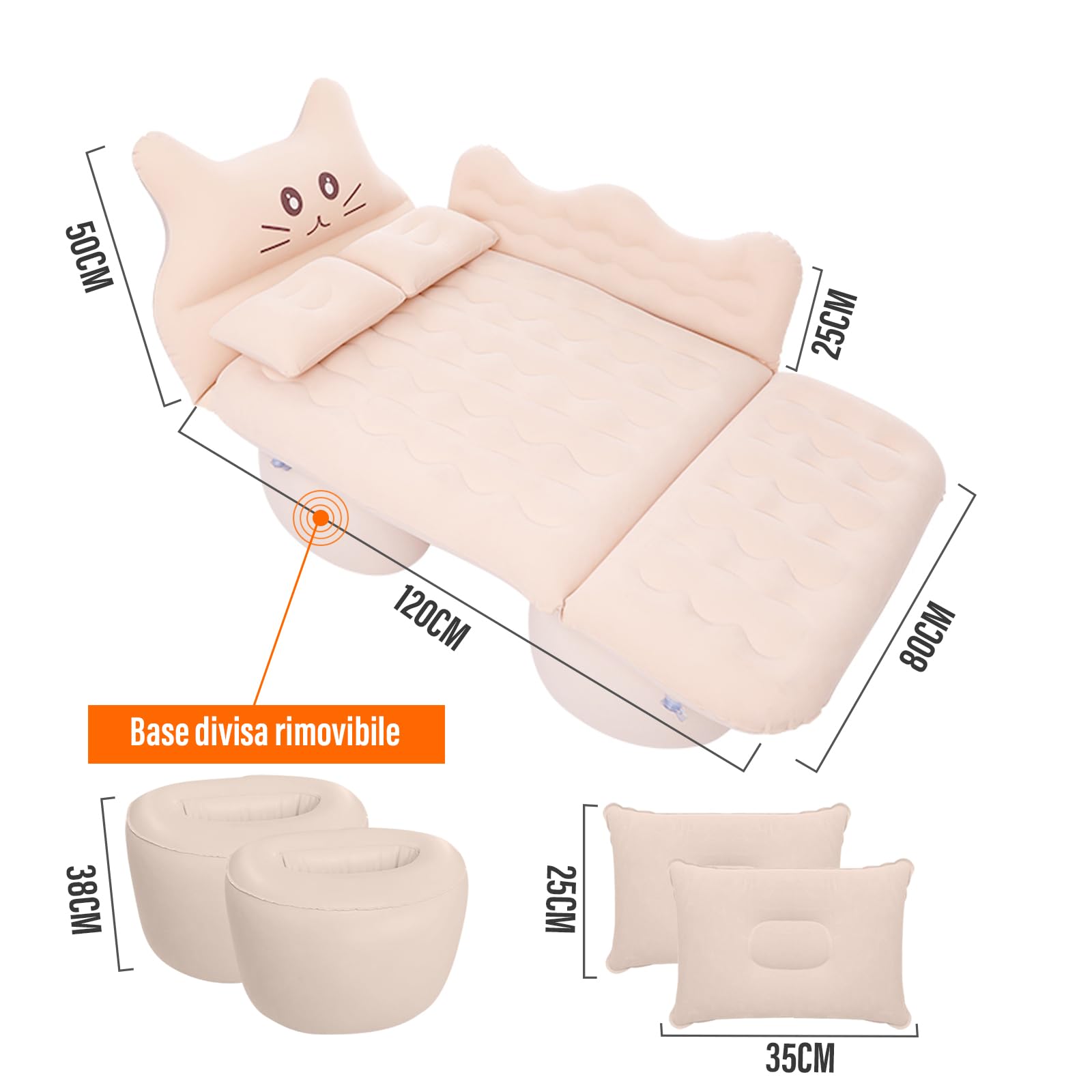 Ergocar Materassino Gonfiabile Gatto Fortunato Floccaggio Materasso Letto per Auto con Pompa per Il Campeggio, Escursionismo, Piscina, Spiaggia, Viaggiare (Grigio)