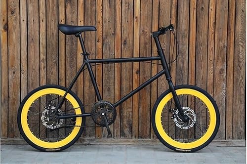 ロードバイク 自転車 小径車 インチミニベロ ィスクブレーキ 軽量で持ち運びに便利 耐荷重120kg サドル高調節可能 ブレーキ感度調整機能 小径アンチスキッドタイヤ 高炭素鋼フレーム 男女兼用 大人 子供 初心者 通学 街乗り 男女兼用 (黒と黄色)