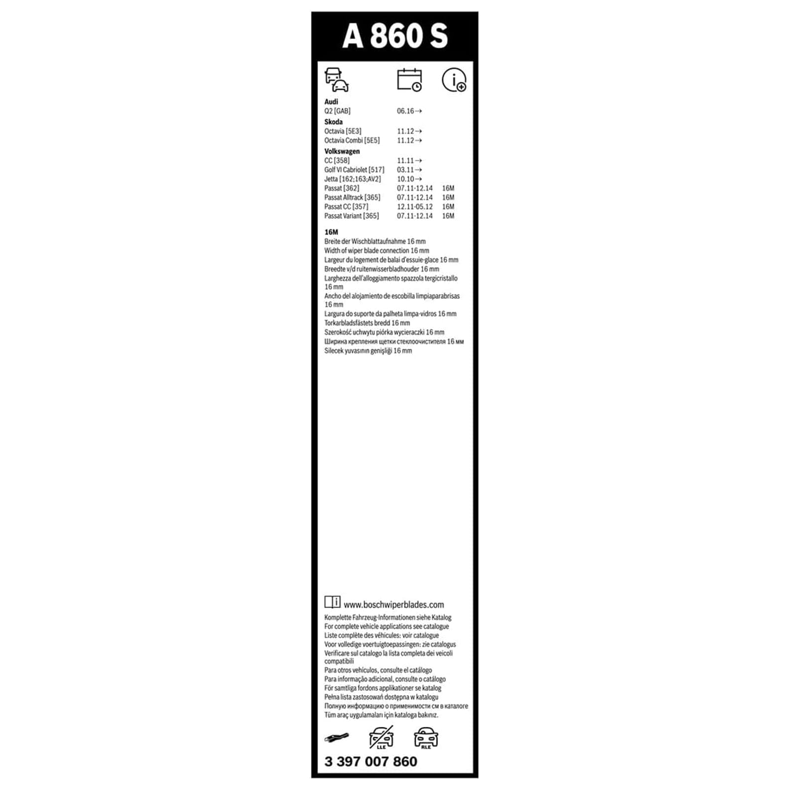 Bosch Pióro wycieraczki Aerotwin A860S, długość: 600mm/475mm - zestaw przednich piór wycieraczki