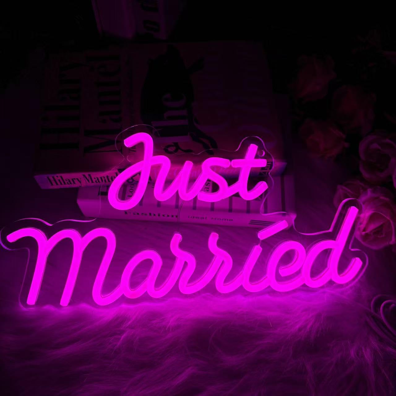 Just Married Neon Schild, dimmbares LED-Liebeslicht für | Hochzeitsdekorationen, Antrag, Verlobung, künstlerische Wanddekoration