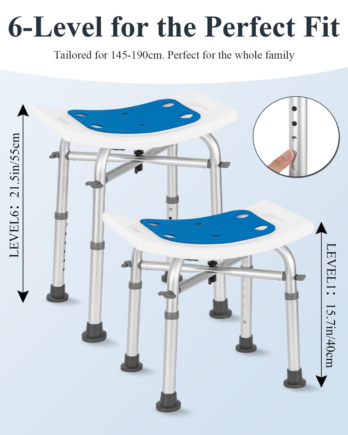 Taburete de ducha de altura ajustable para personas mayores con pasamanos con ventosa, silla antideslizante de aluminio de hasta 136 kg, asiento de ducha, silla para ducha y personas mayores