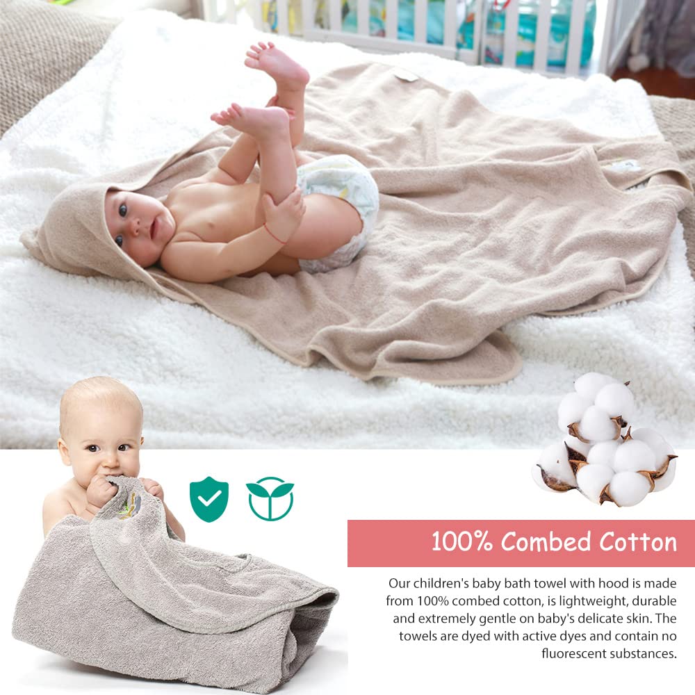 serviette pour bébé avec capuche et tablier, serviette en coton douce et absorbante, mains libres, cadeaux personnalisés pour garçons et filles (gris)