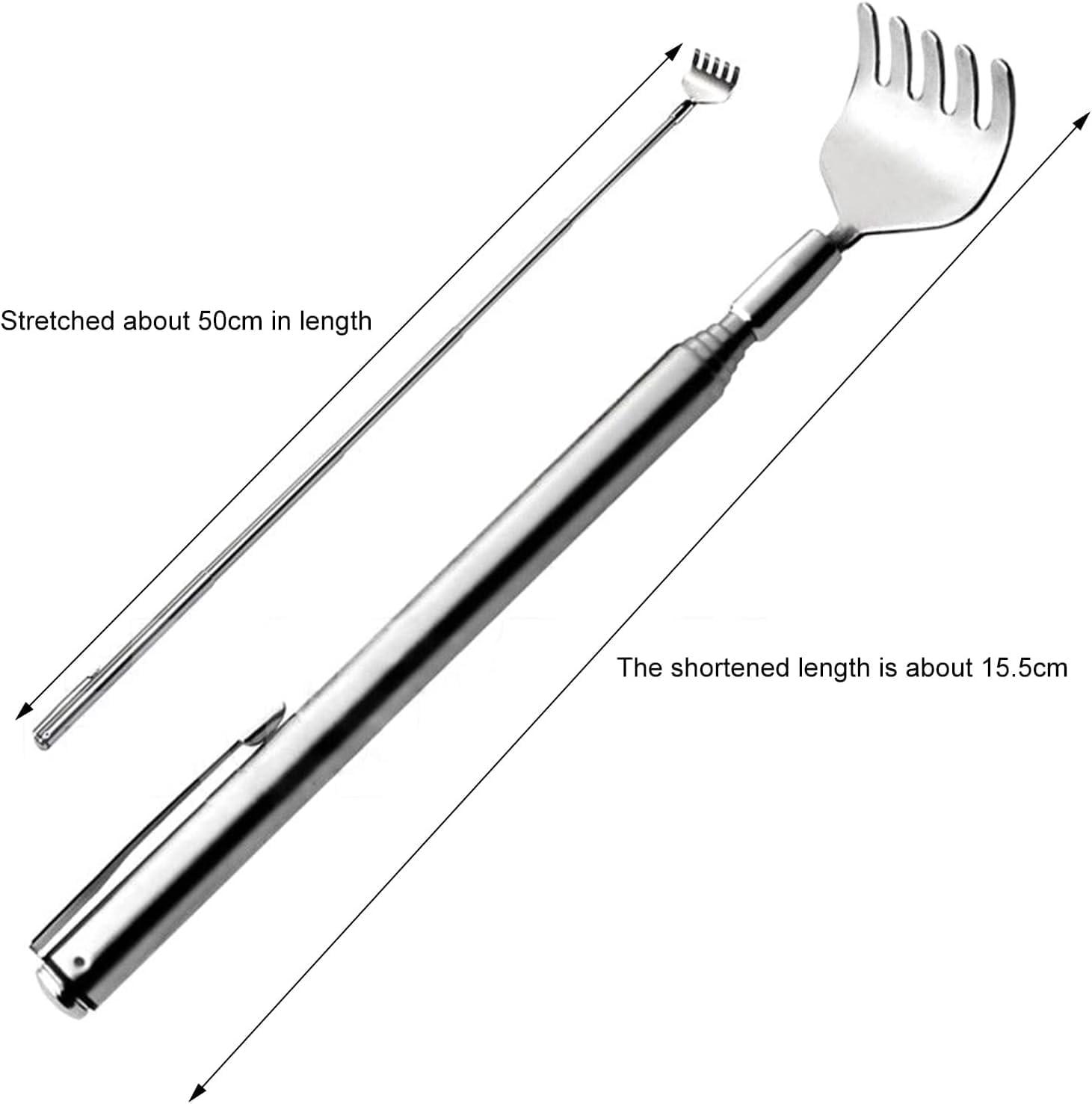 Silver Back Scratcher for Men Women,Extendable Stainless Steel Telescoping Backscratchers Relieve Itching Compact Convenient Hand Back Massager Backslap Massage Tools and Equipment for Gifts
