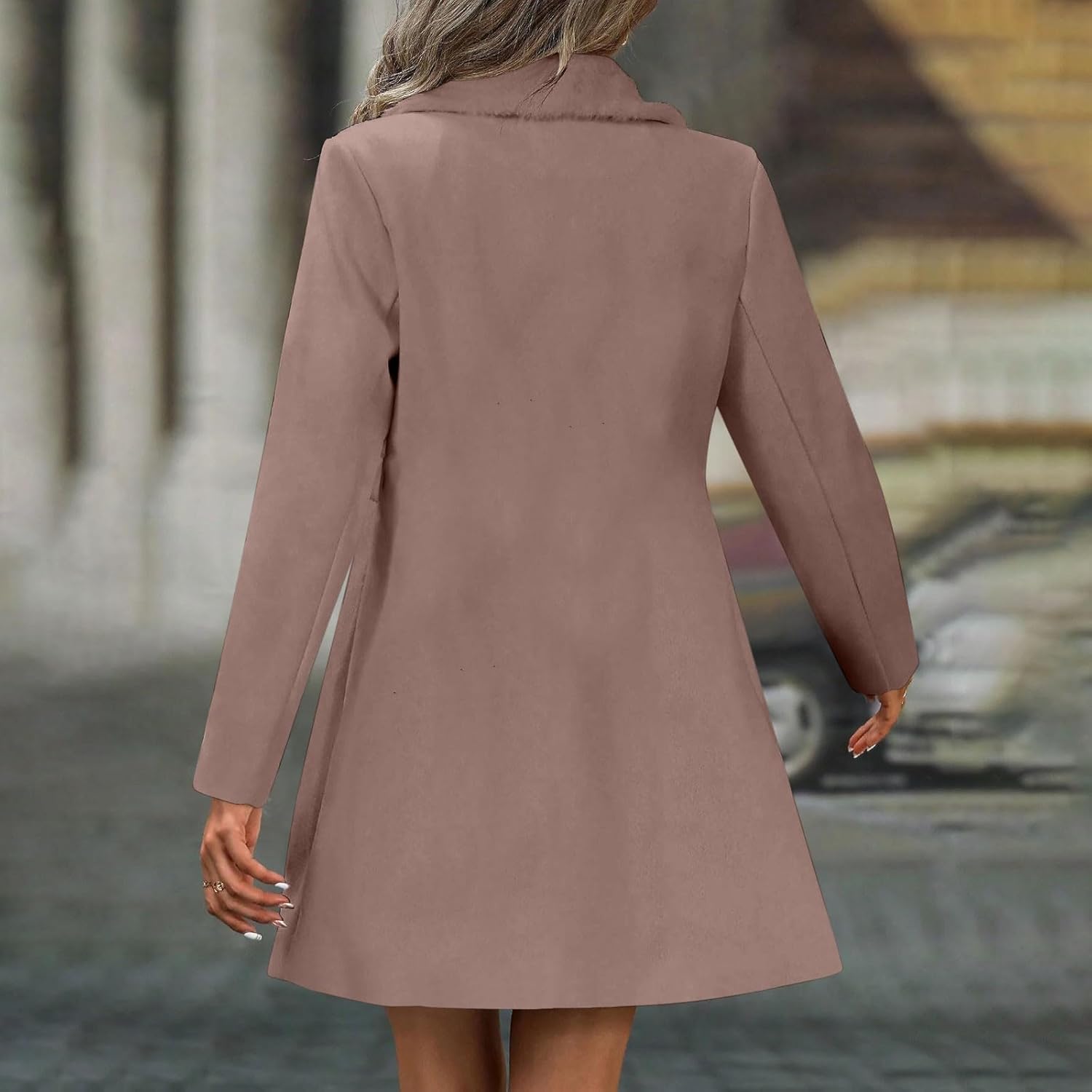 Women Long Double Breasted Coats Lapel Collar Pea Coat Winter Slim Fit Jackets Trench Coat Outwear Fall Winter Clothes