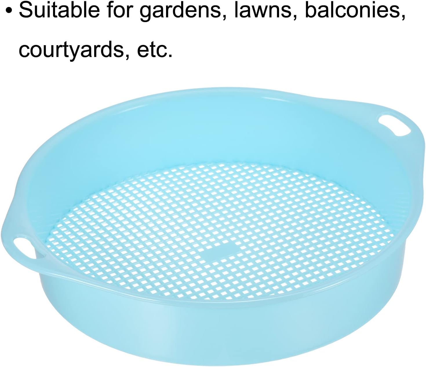 MECCANIXITY Garden Sifting Pan, Round Potting Sieve Plastic Mesh Filter Soil Screen Gardening Tool for Garden Yard, Blue