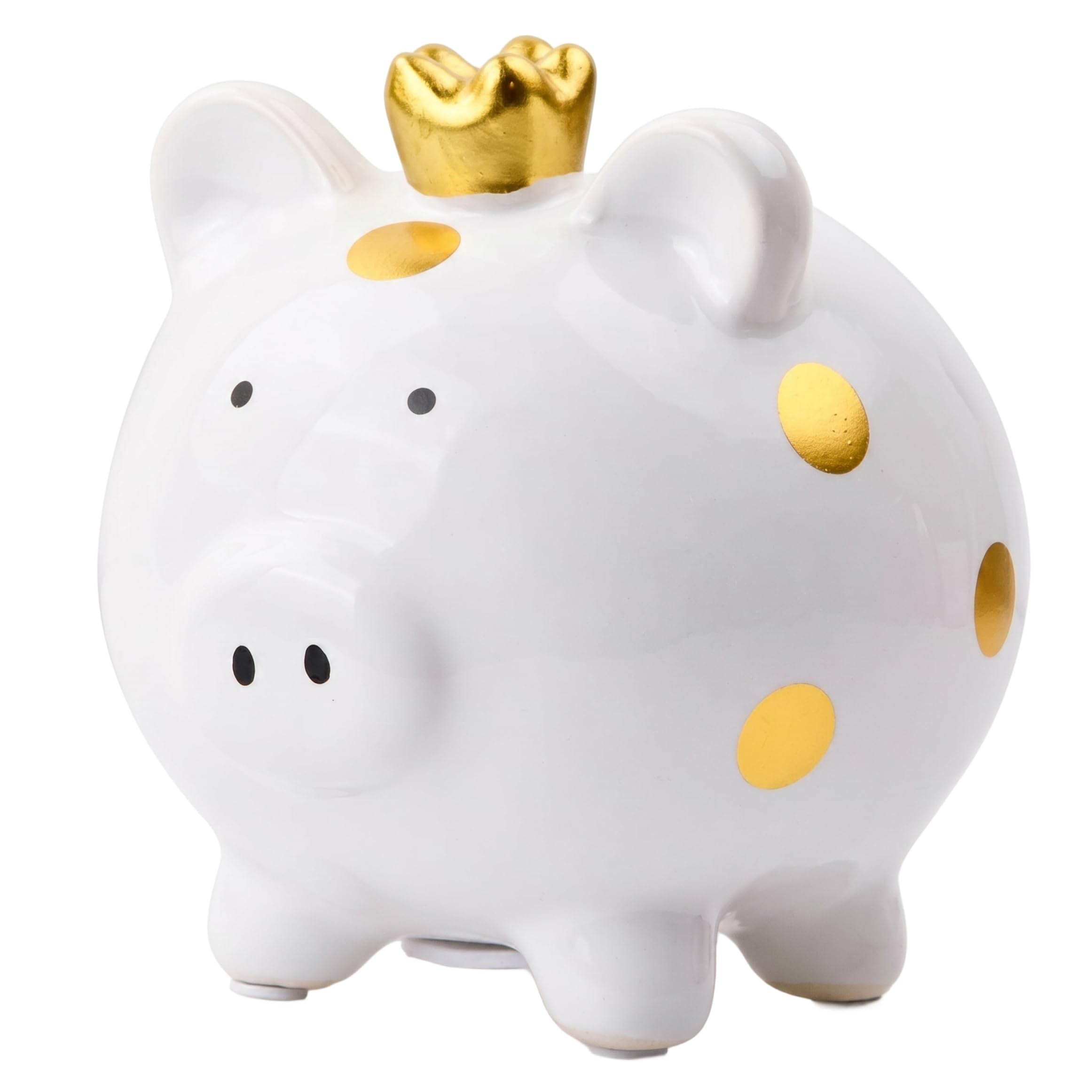 Wilafury Kids Piggy Bank, Ceramic Piggy Bank with Crown, Cute Coin Cash Money Banks, Cartoon Spotted Pig Savings Banks Home Decor for Adults Boys Girls, White