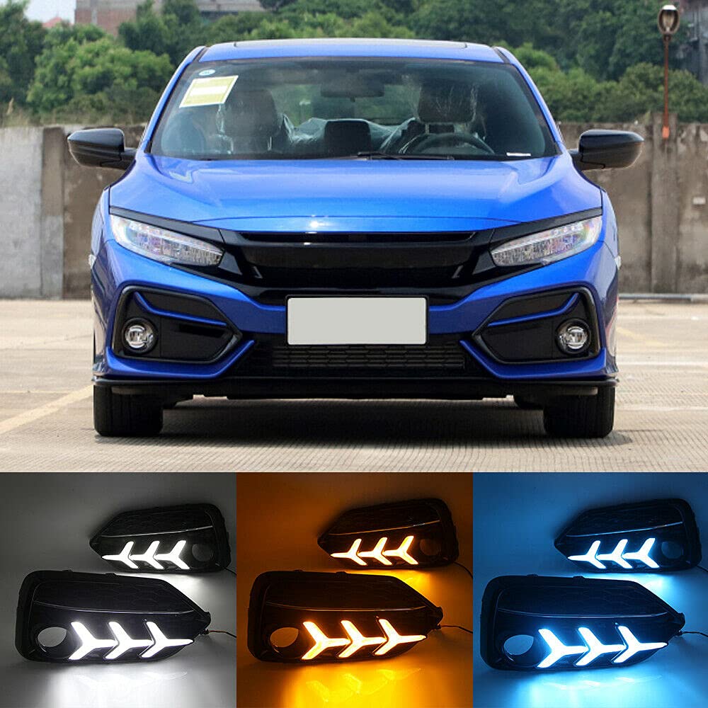 holaecs Pair 3 Color LED Daytime Running Lights Fog Lamp DRL Compatible With Honda Civic Si & FK4 5D