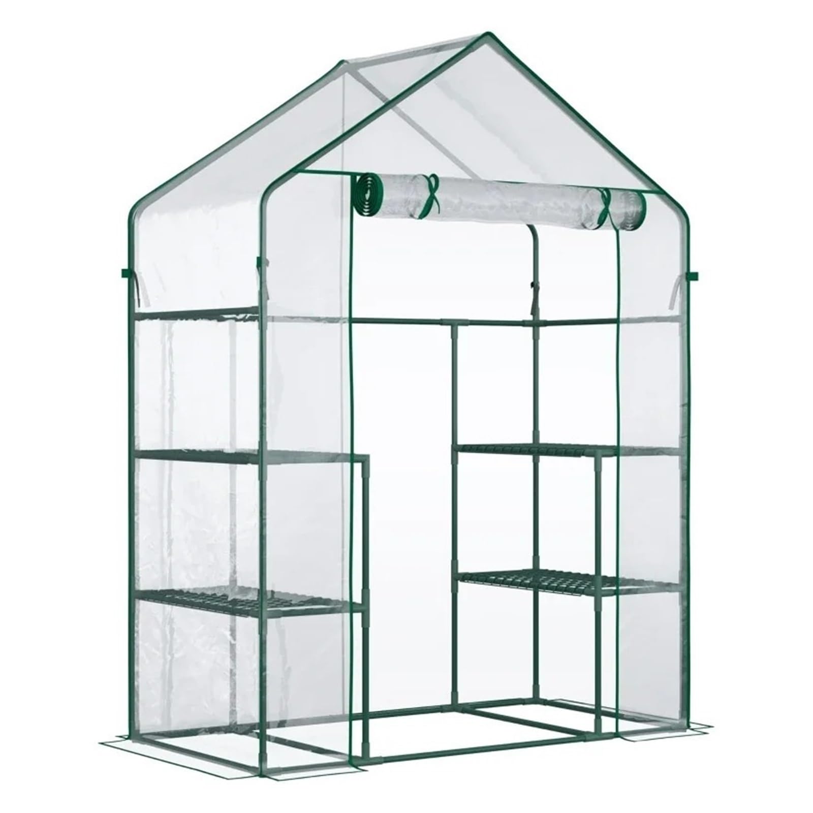 56" x 29" x 77" Mini-Gewächshaus, begehbares Gewächshaus, Garten-Warmhaus mit 4 Regalen, Rolltür und wetterfester Abdeckung, tief