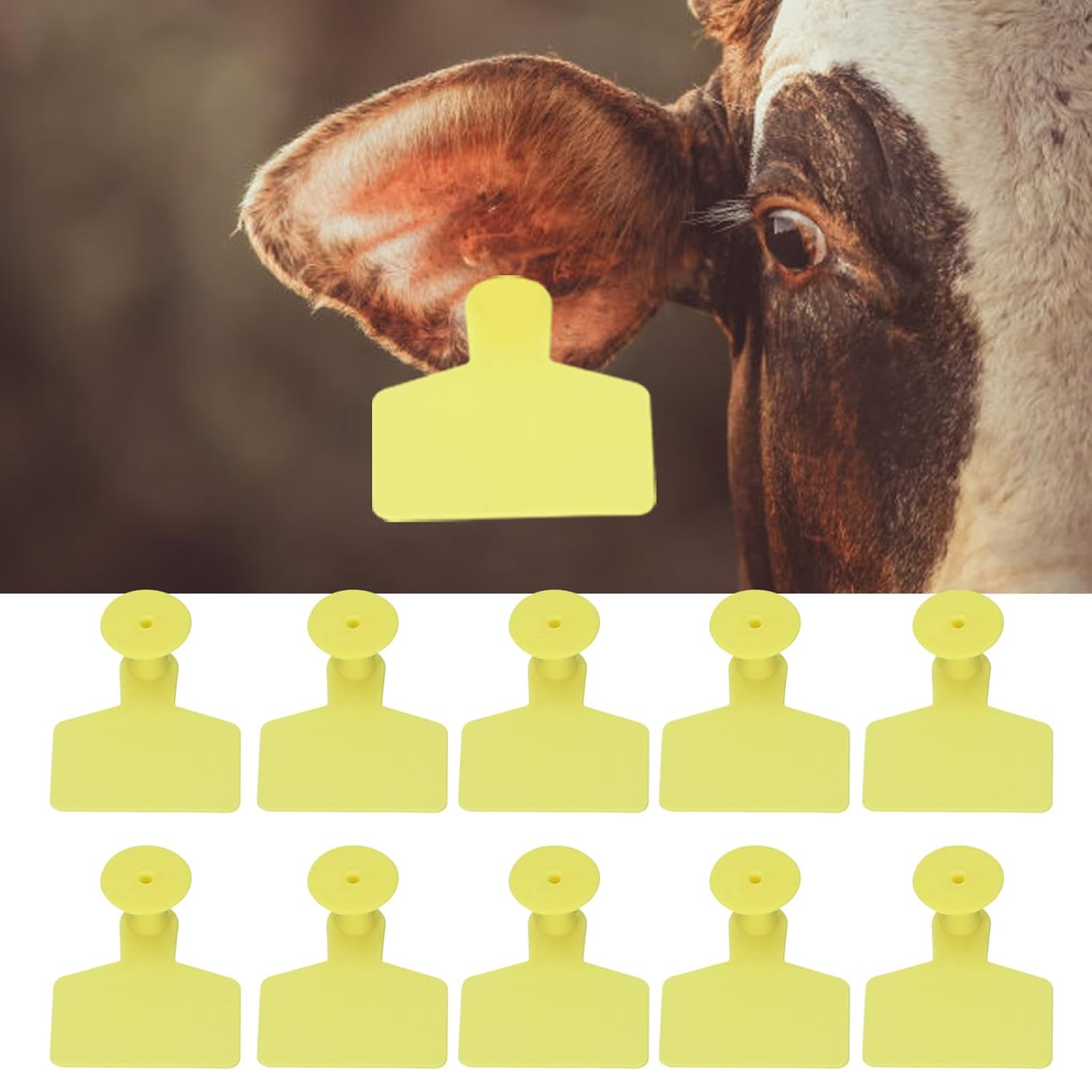 子牛用タグ、家畜識別耳タグ、耐久性のあるプラスチック製の爪付き牛耳タグ、牛、豚、ヤギ、羊、子牛農場管理用の黄色の動物IDタグ