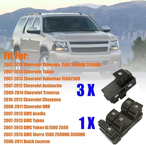 Miniatura 8 de 20945129 Botón de control de ventana principal del lado del conductor compatible con Chevy Silverado 15002500 HD3500 HDGMC SierraYukonBuick,