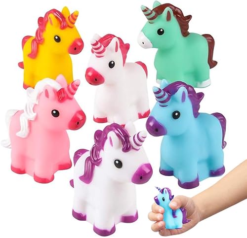 ArtCreativity Juguetes de goma de unicornio para niños, paquete de 12, recuerdos y suministros de fiesta de cumpleaños de unicornio, juguetes