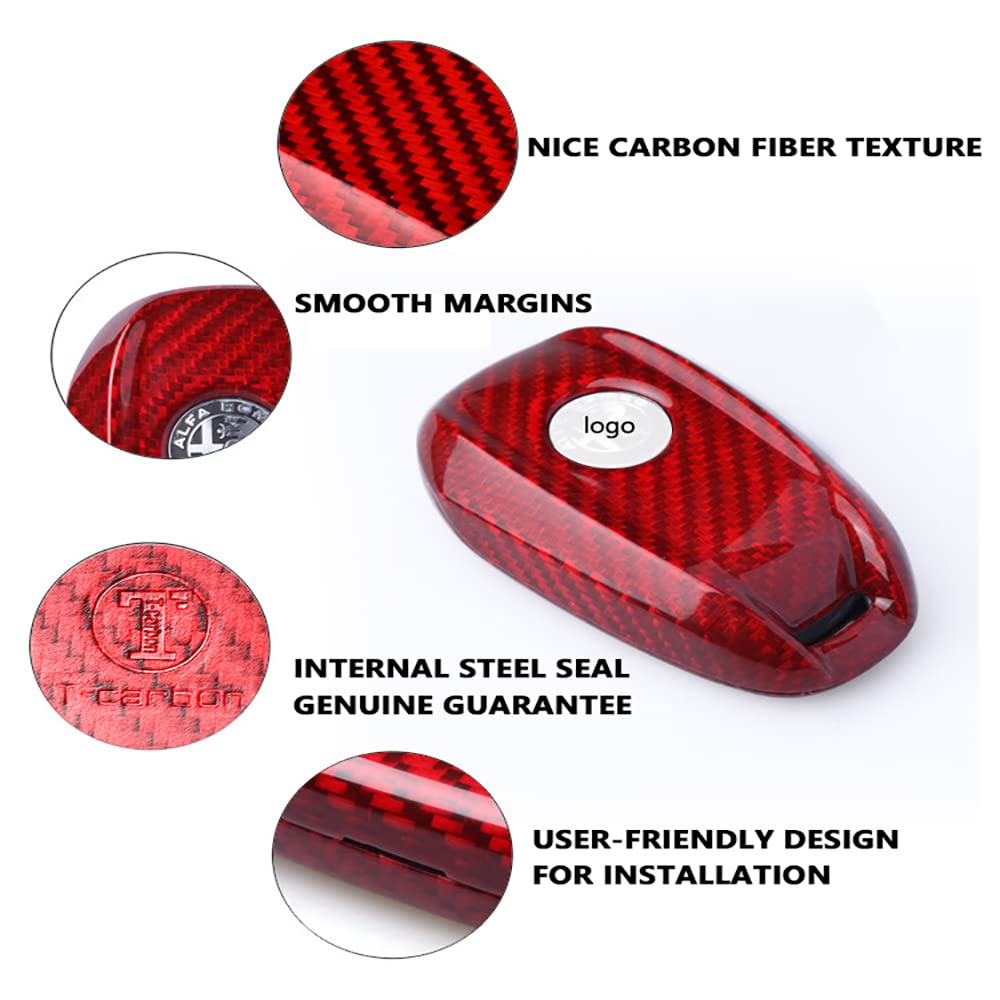 ontto Funda de Fibra de Carbono para Llave de Coche para Alfa Romeo Giulia Stelvio Mito Giulietta 2017 – 2021 con Mando a Distancia de 3/5 Botones, Color Negro