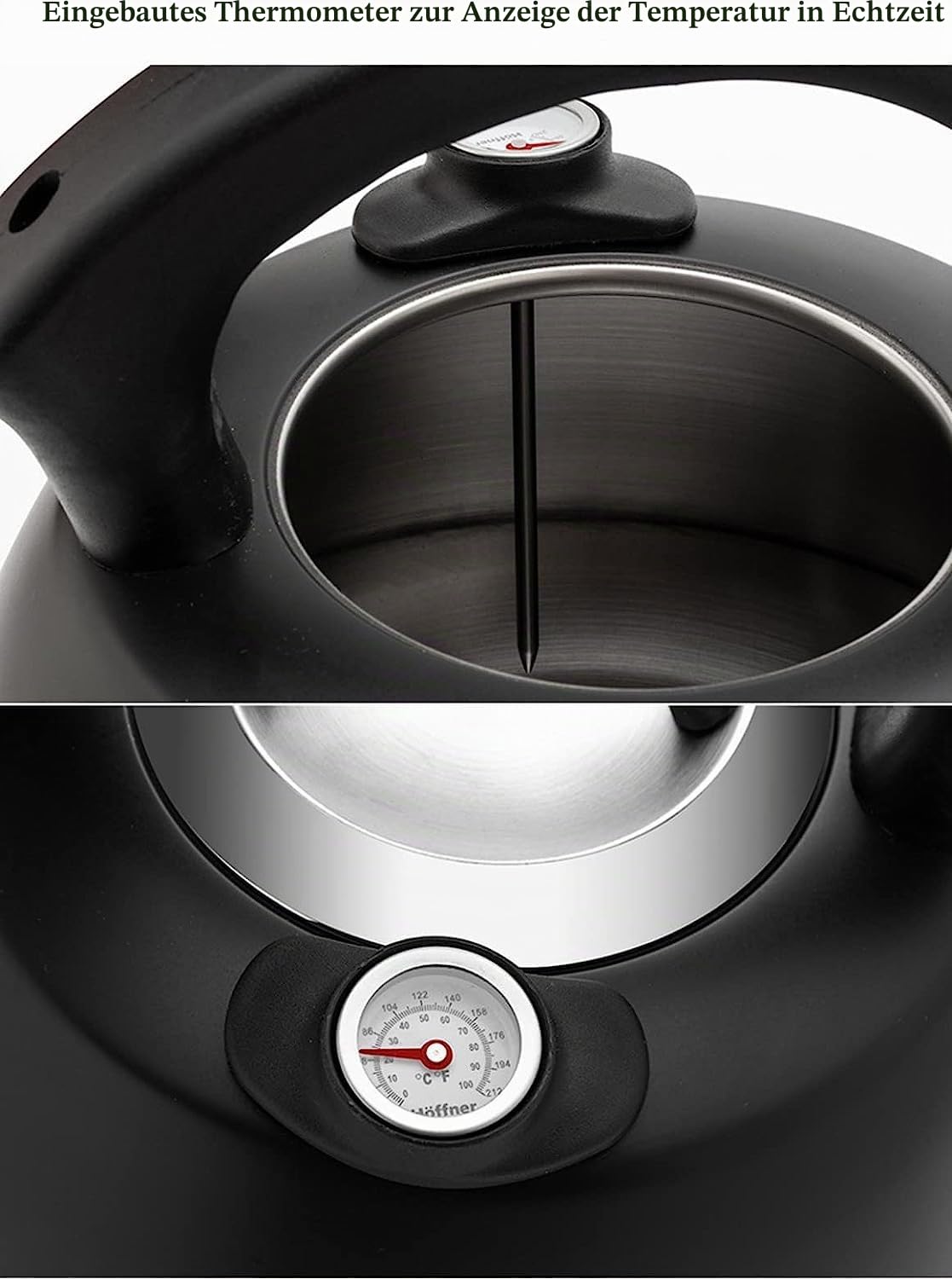 Wasserkessel Induktion Pfeifender Teekessel Aus Edelstahl Mit Temperaturanzeige, Küchenpfeifkessel, Gasherdkessel Wasserkessel Gasherd (Color : Nero, Size : 2.5L)