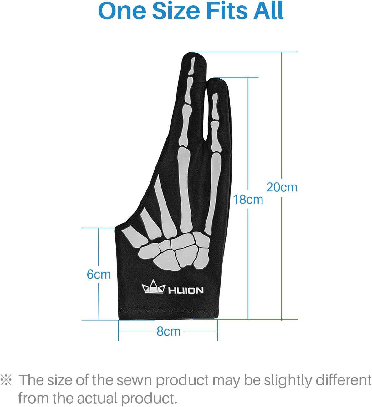 HUION Skeleton Glove for Graphics Drawing Tablets Free Size Two-Finger Artist Glove for Pen Display/LCD Light Box/Pad/Sketch, Good for Right and Left Hand - One Unit, Non-Fluorescent Color,Right