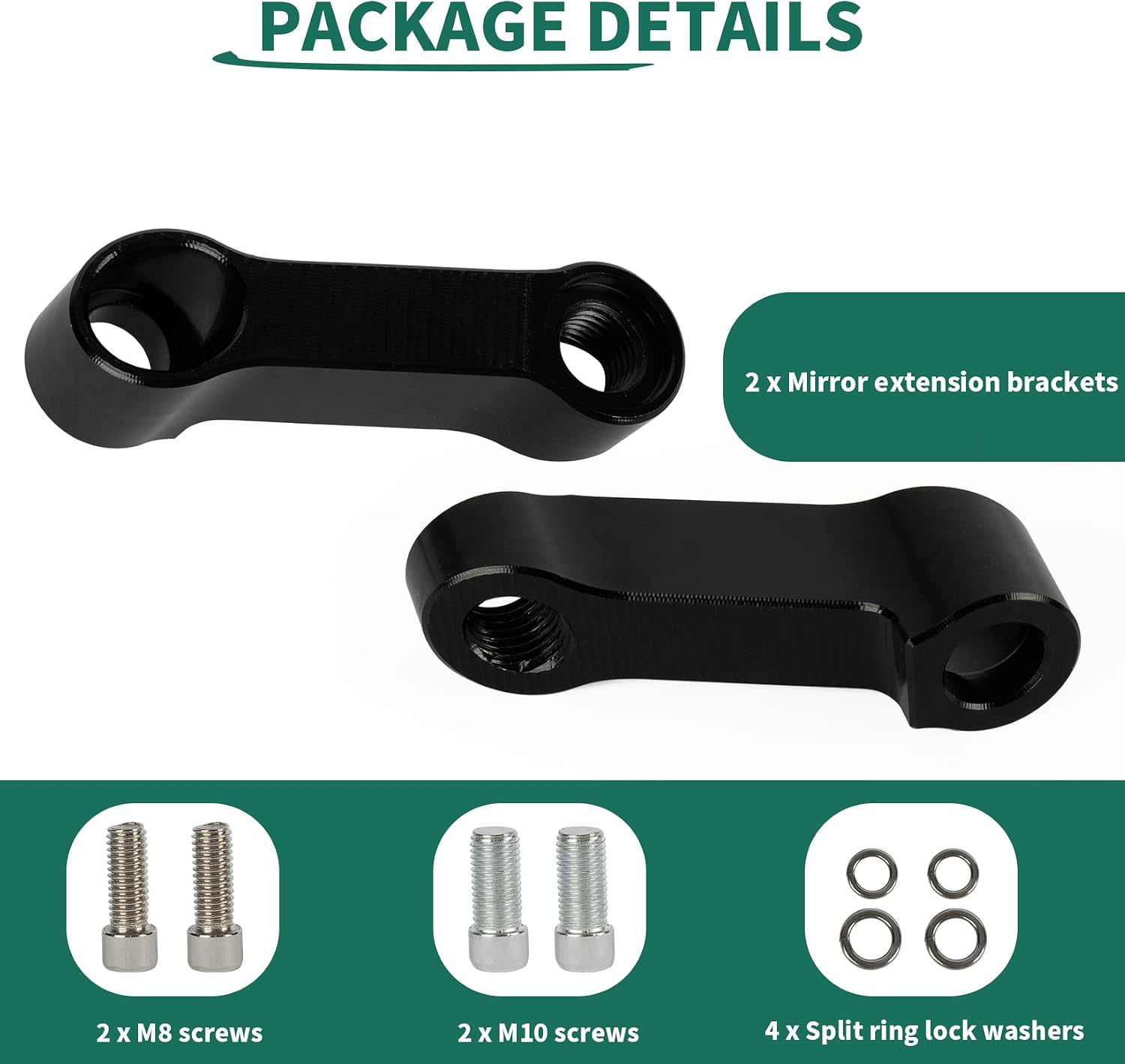 PSLER M10 Motorcycle Mirror Extenders, Rear View Mirrors Handlebar Mount Riser Extender Adapter for 10mm/8mm Apertures