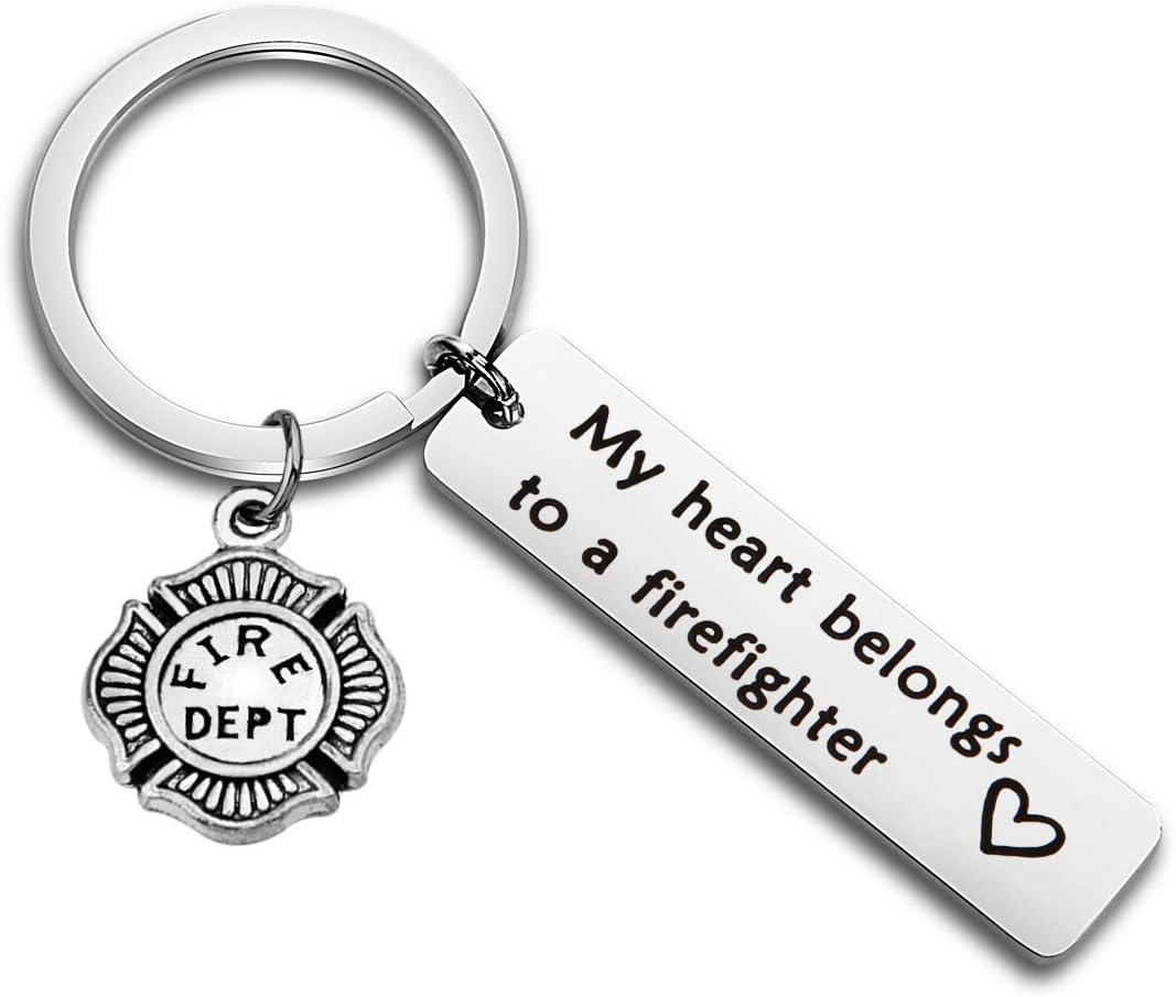 WUSUANED My Heart Belongs to A Firefighter Keychain Gift for Fireman Mom Wife Daughter Girlfriend (Firefighter Keychain)