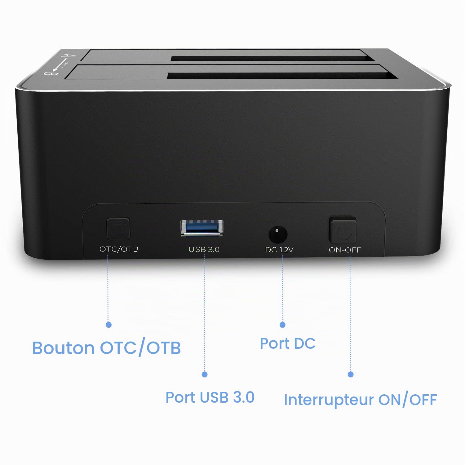 RSHTECH Aluminium Stations d'accueil USB 3.0 Double Baie, Dock Disque pour Disque Dur 2,5"/3,5" SATA HDD SSD, Fonction Clonage Hors Ligne Prend en Charge UASP et 2 x 16 TB, 6 Gbit/s, SD/TF, RSH-DS02
