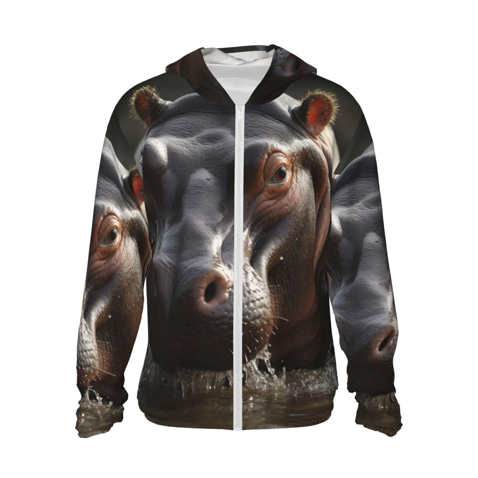 UPF 50+ Light Jacket Full Zip Sun Protection Hoodie for Women Men Long Sleeve Hippo Sun Shirts Black