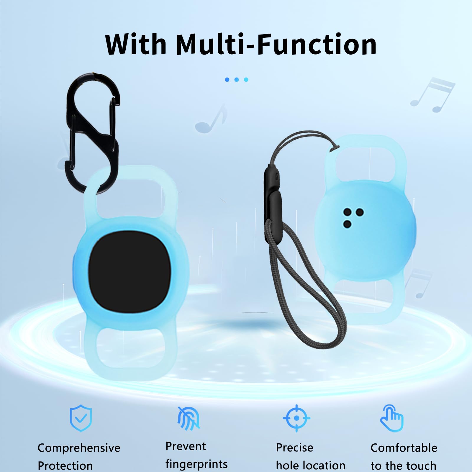 2pack Case for Tile by Life360 Sticker(2024),NOUKAJU Small Bluetooth Tracker Silicone Protective Cover(with Carabiner + Lanyard) Drop-Proof,Protective Case for Tile Sticker 2024 Glow at Night(Blue)