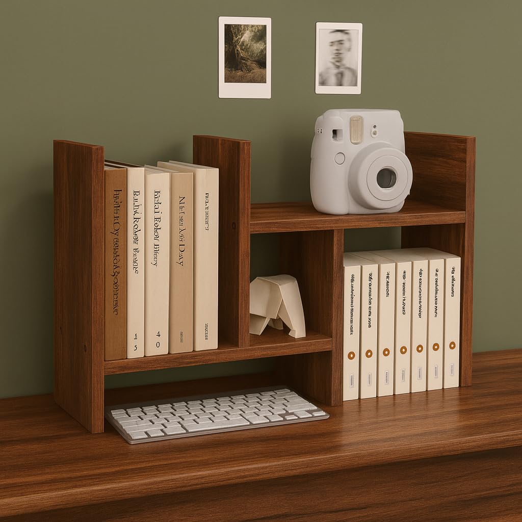 Enigmatic Woodworks Wooden Book Shelf for Home, Office Table, Living Room. Kitchen Corner Stand, Standing Book Rack for Library, DIY Bookshelves, Storage Organizer, Bedroom Accessories. (Walnut)-image-16
