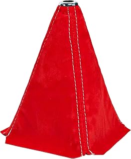 Car Shift Boot Cover, Durable Suede Leather Shift Knob Boot Dust Cover for Shift Lever Protection, Universal Car Interior Accessories for Vehicles Truck SUV (Red/White)