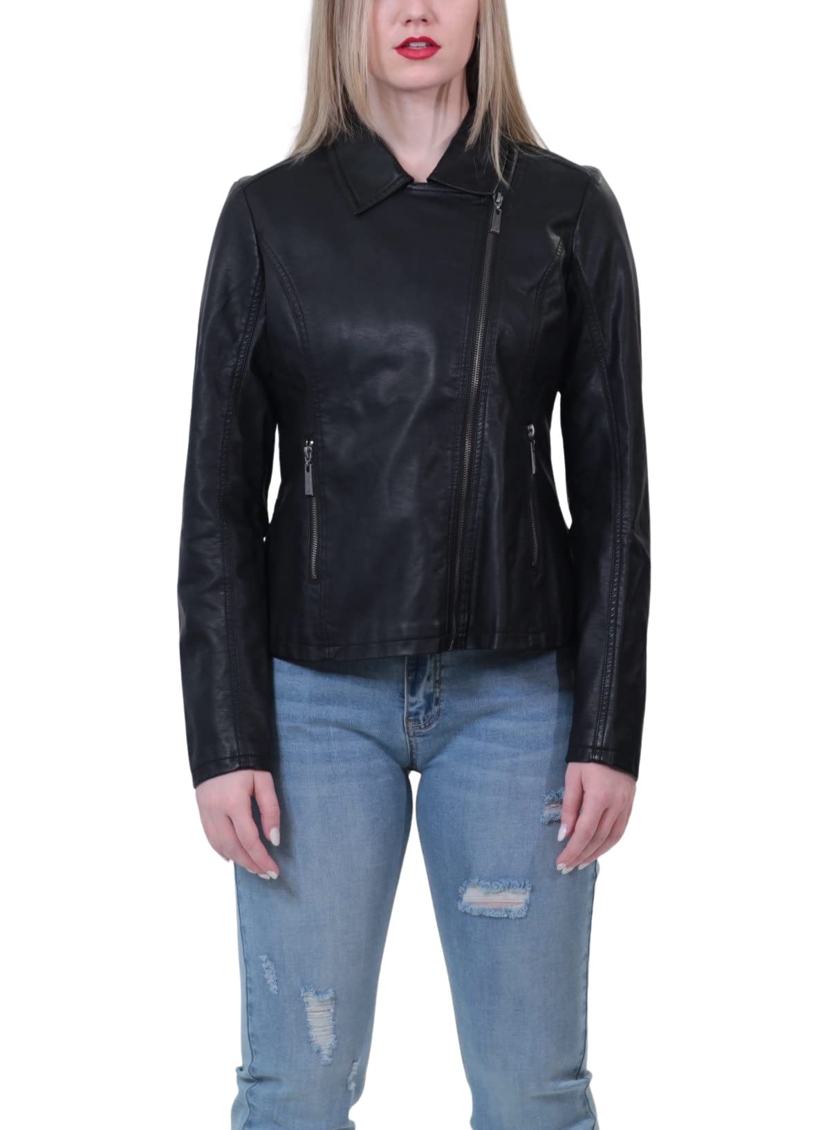 JOUJOUwomens Womens Vegan Leather Jacket, Stylish Clothing, Luxury Fashion Jacket