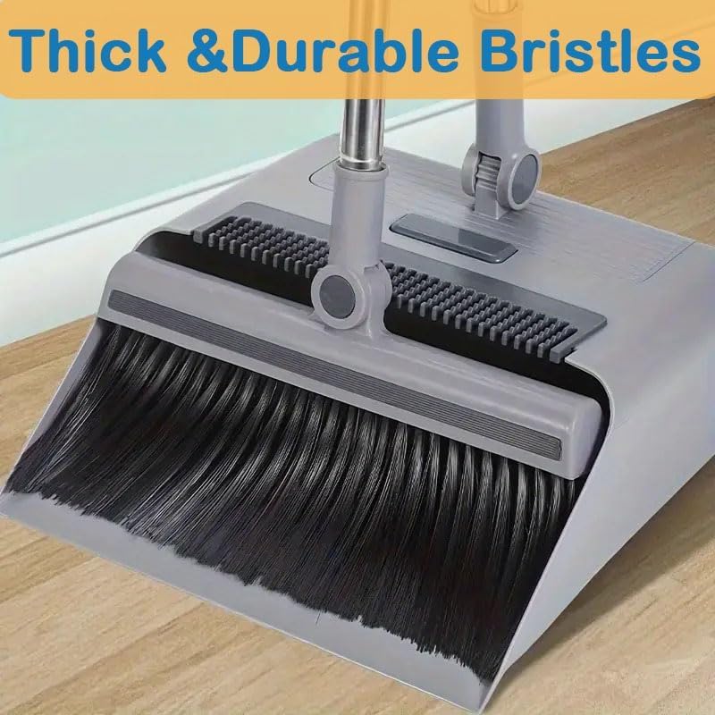Image of Broom with Dustpan Combo Set, 3 in 1 for Sweeping Indoor and Push Broom Outdoor with Dust Pan, 14.2 to 48.8 inch Adjustable Long Handle Broom and Dustpan Set (Grey)