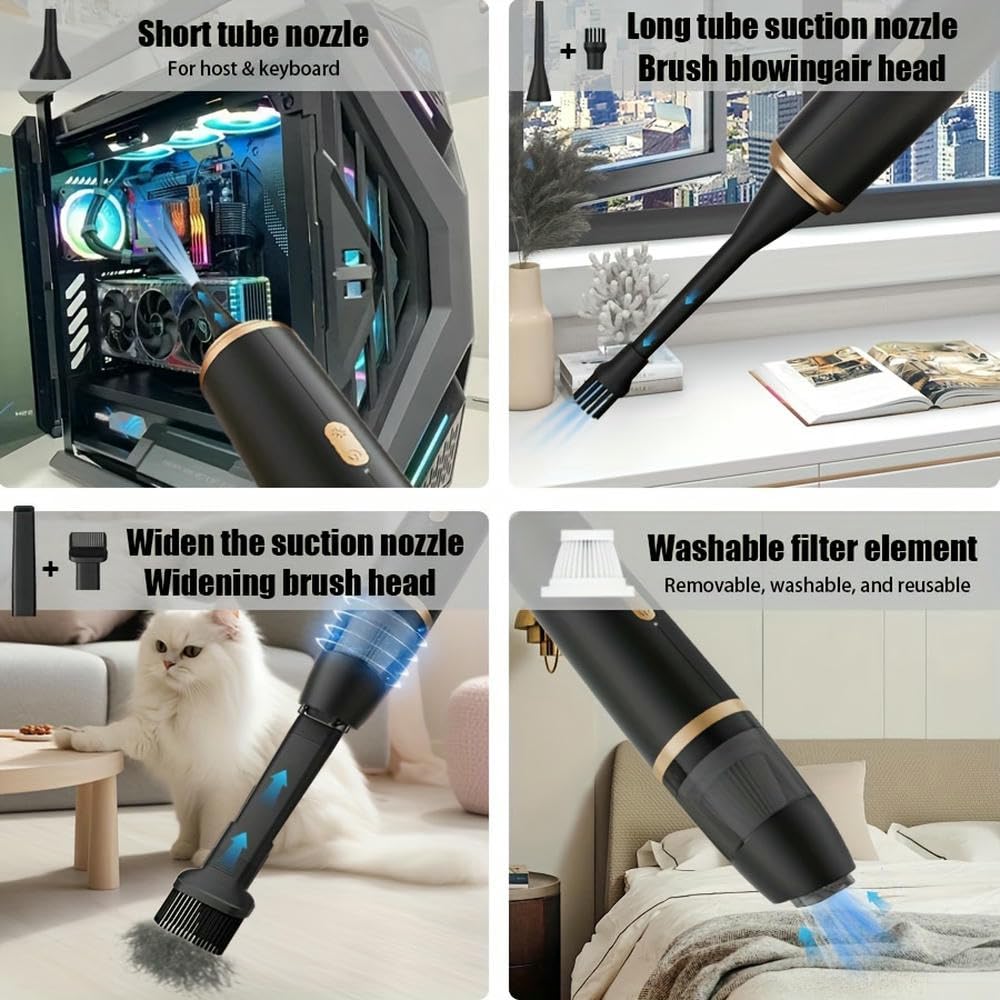 SYJYM Aspiradora de Mano inalámbrica - Doble Limpieza, eficiente y compacta, Mini colector de Polvo Recargable por USB para automóvil, Boquilla Liviana de Doble Uso, filtración de Cabello y hollín