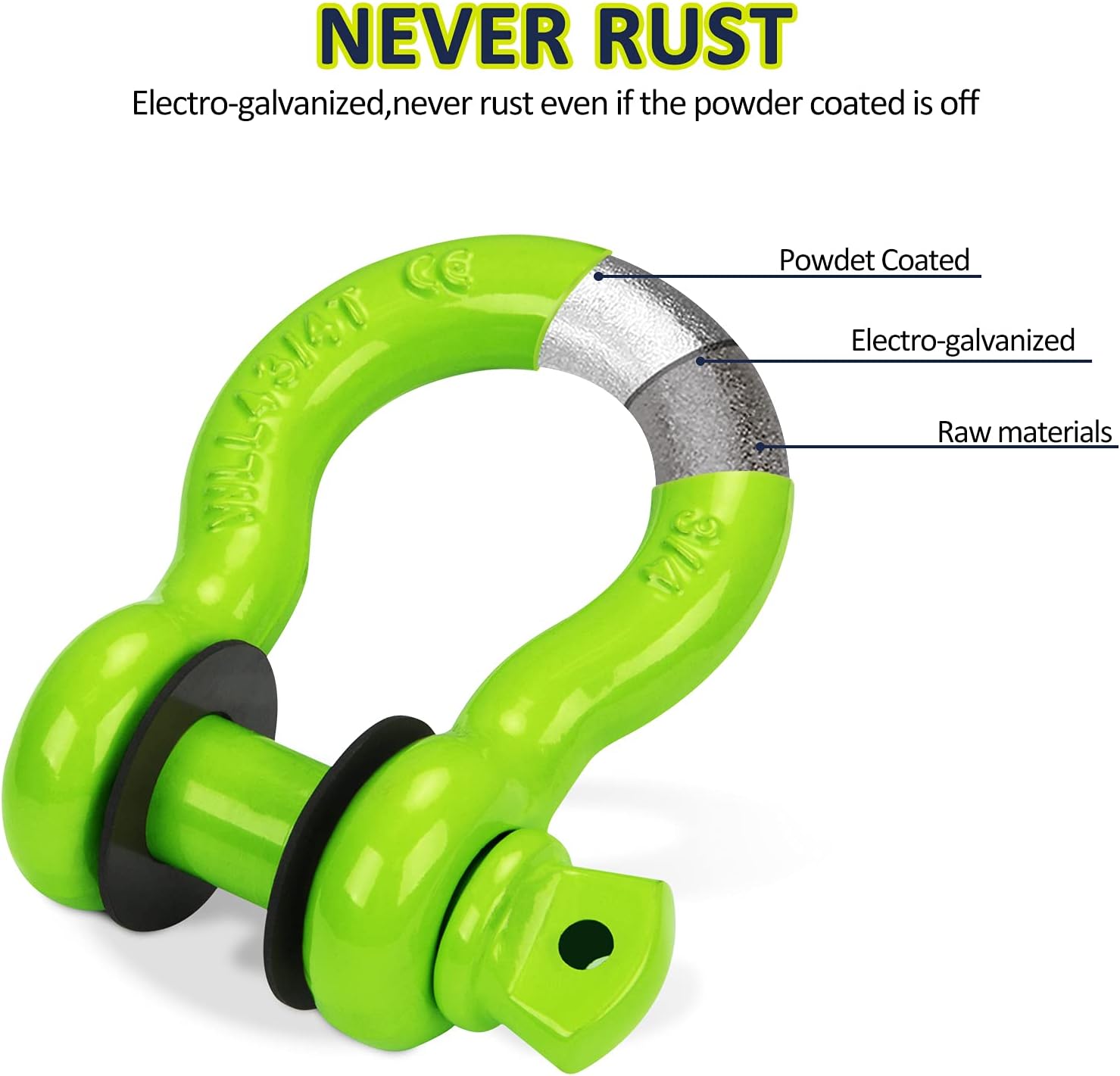 Shackles 3/4" (2 PACK) LIBERRWAY D ring Shackle Rugged Unbreakable 28.5 Ton (57,000 Lbs) Maximum Break Strength with 7/8'' Pin Bow Screw Heavy Duty D Ring for Vehicle Recovery, Green