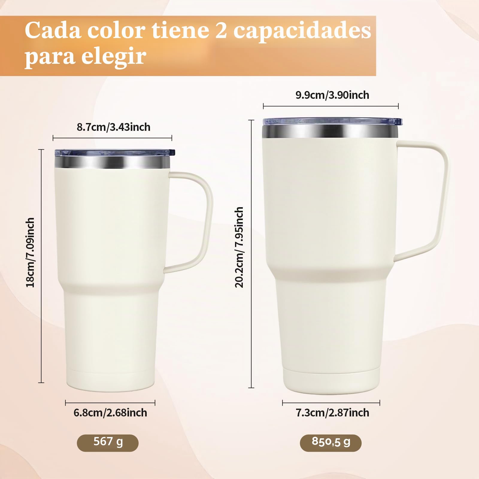 Livole Taza de viaje de 20 onzas con asa, vaso aislado de 600 ml con popote y 2 tapas, botella de agua al vacío de doble pared, tazas de café térmicas de viaje de acero inoxidable para bebidas frías,