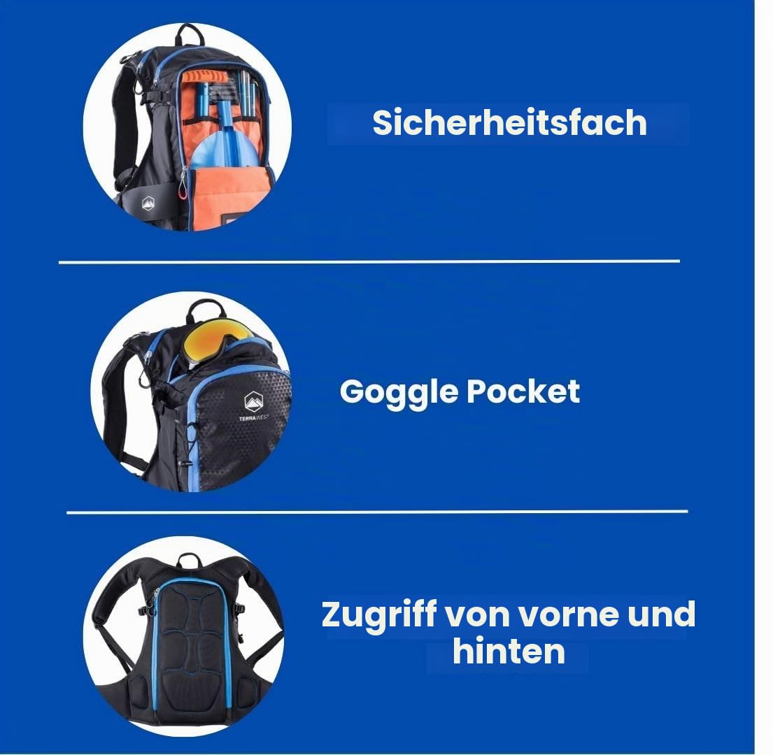 Core Lawinen-Set, Ski-Rucksack inklusive Recco & abnehmbarem Rückenprotektor, Trinkblase, Core Plus Schaufel, Core 240 cm Schnellverschluss-Sonde, Backcountry Skifahren, Snowboarden