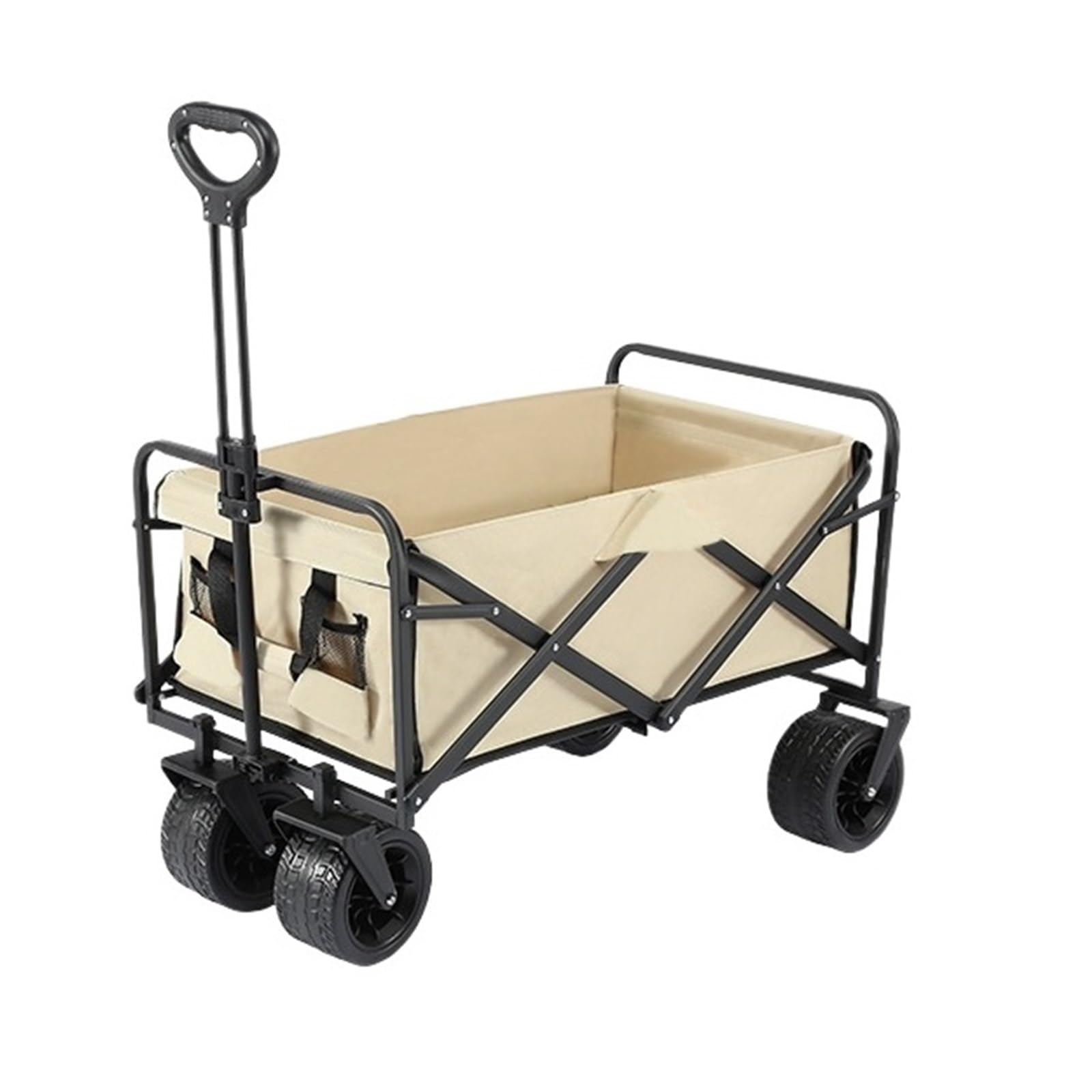Wagons Carts Foldable, Folding Wagon Cart Adjustable Handle Bar Removable Canopy for Outdoor Camping Beach,Collapsible Wagon(Black Plus)